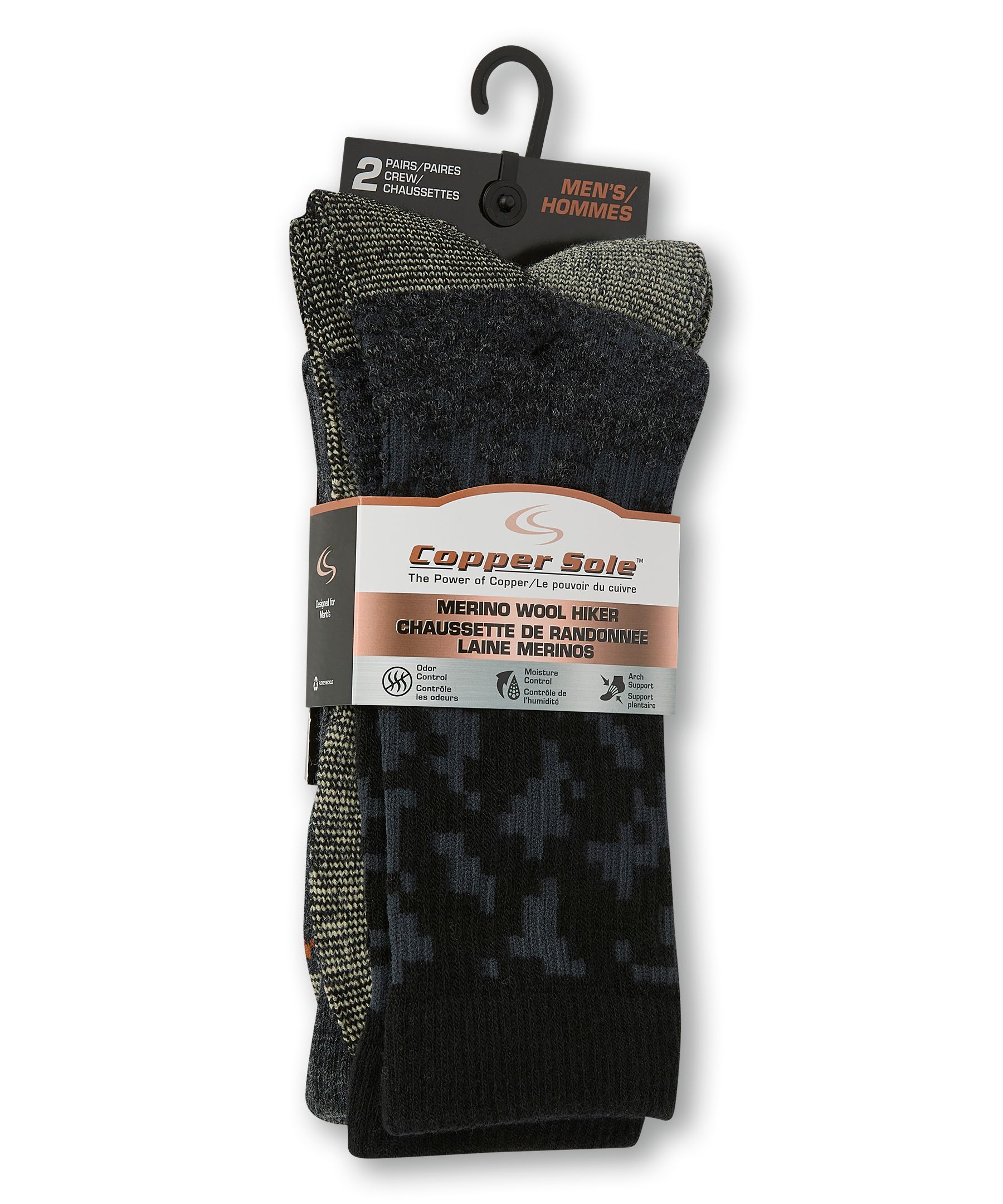 Mi-chaussettes en laine mérinos pour hommes, Copper Sole, paquet de 2&nbsp;paires