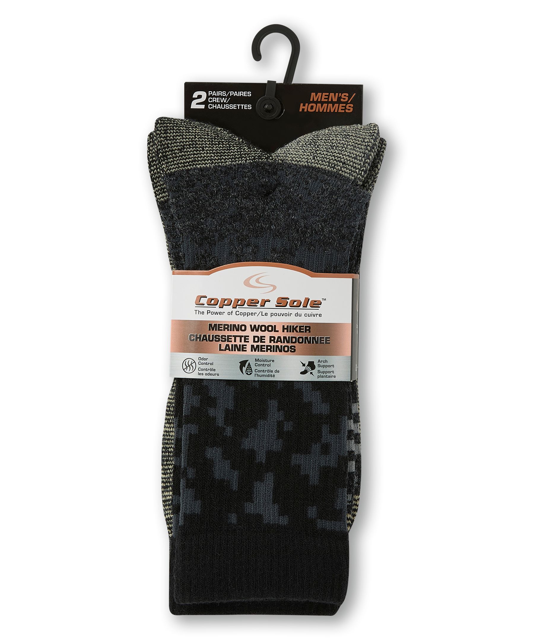 Mi-chaussettes en laine mérinos pour hommes, Copper Sole, paquet de 2&nbsp;paires