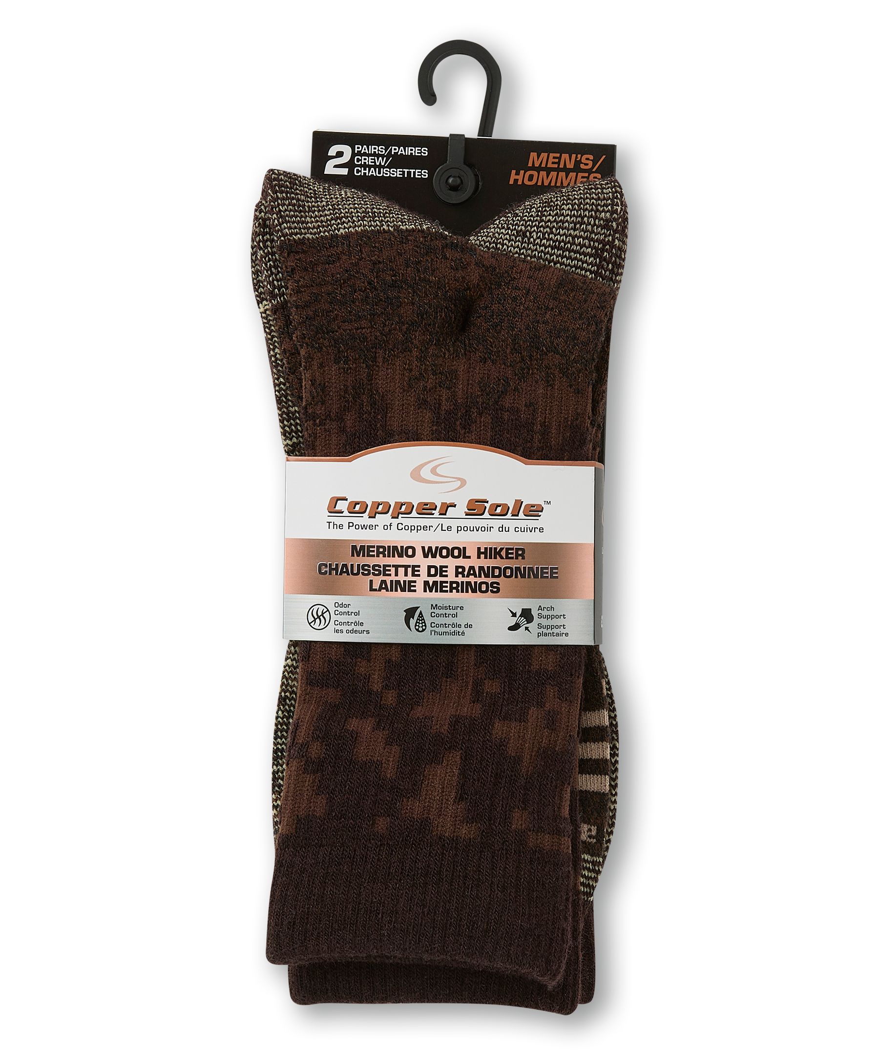 Copper Sole Men's Merino Wool Crew Socks 2-pk