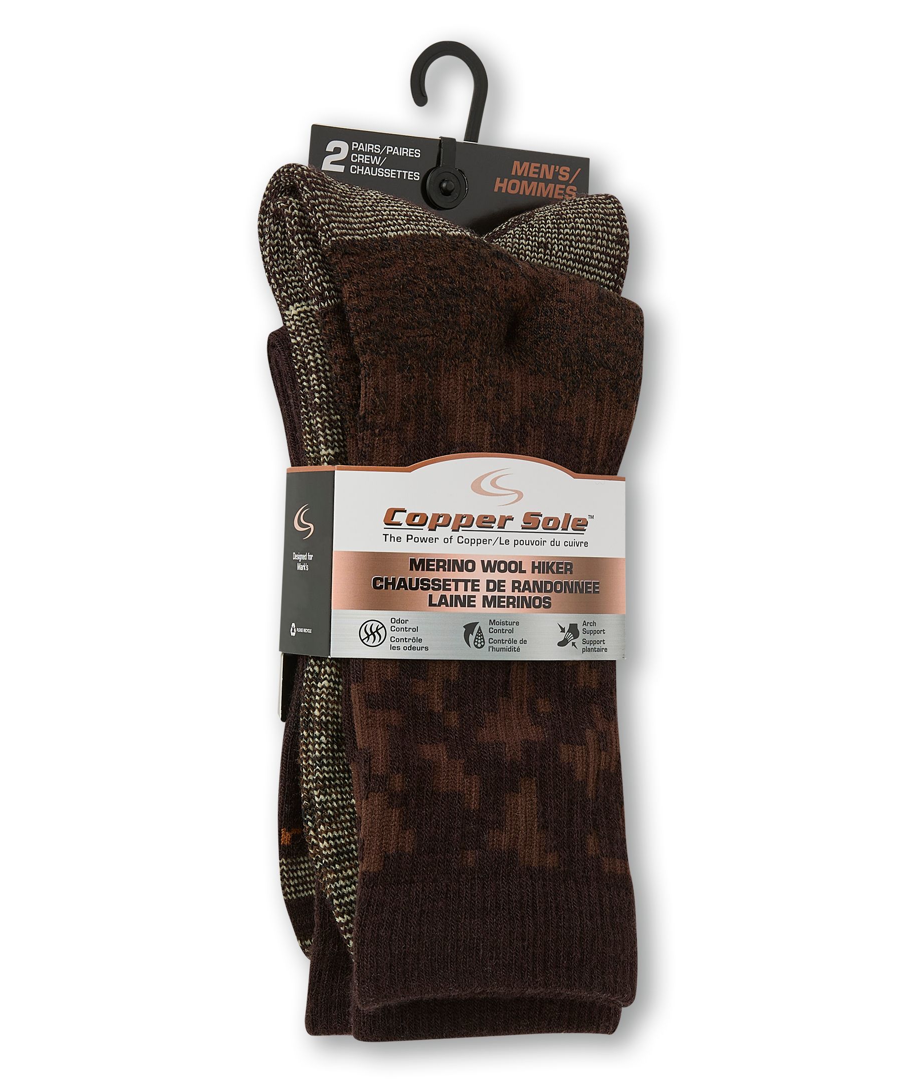 Copper Sole Men's Merino Wool Crew Socks 2-pk