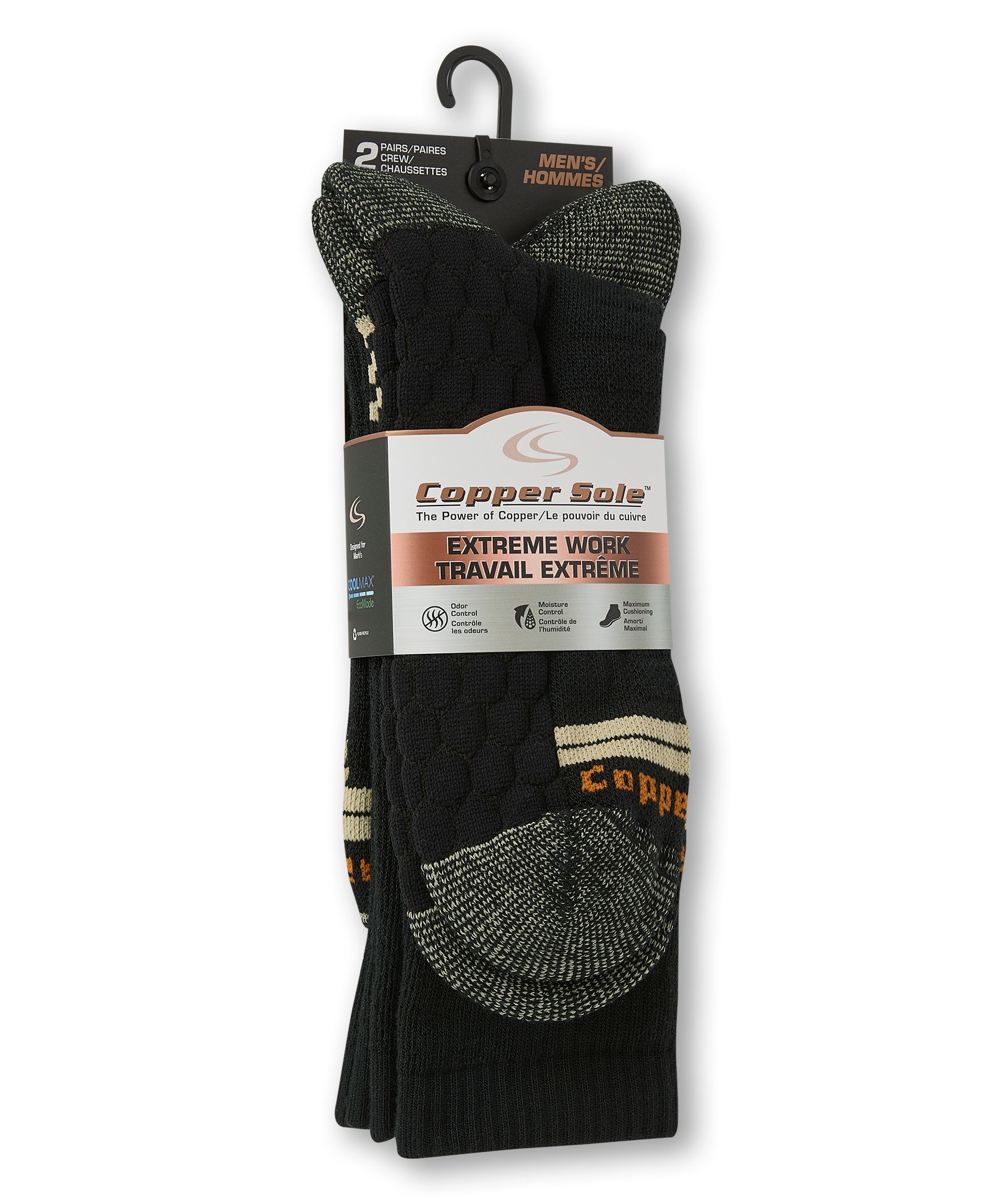 Copper Sole Men's Cushioned Max Boot Cushioned Socks 2-pk