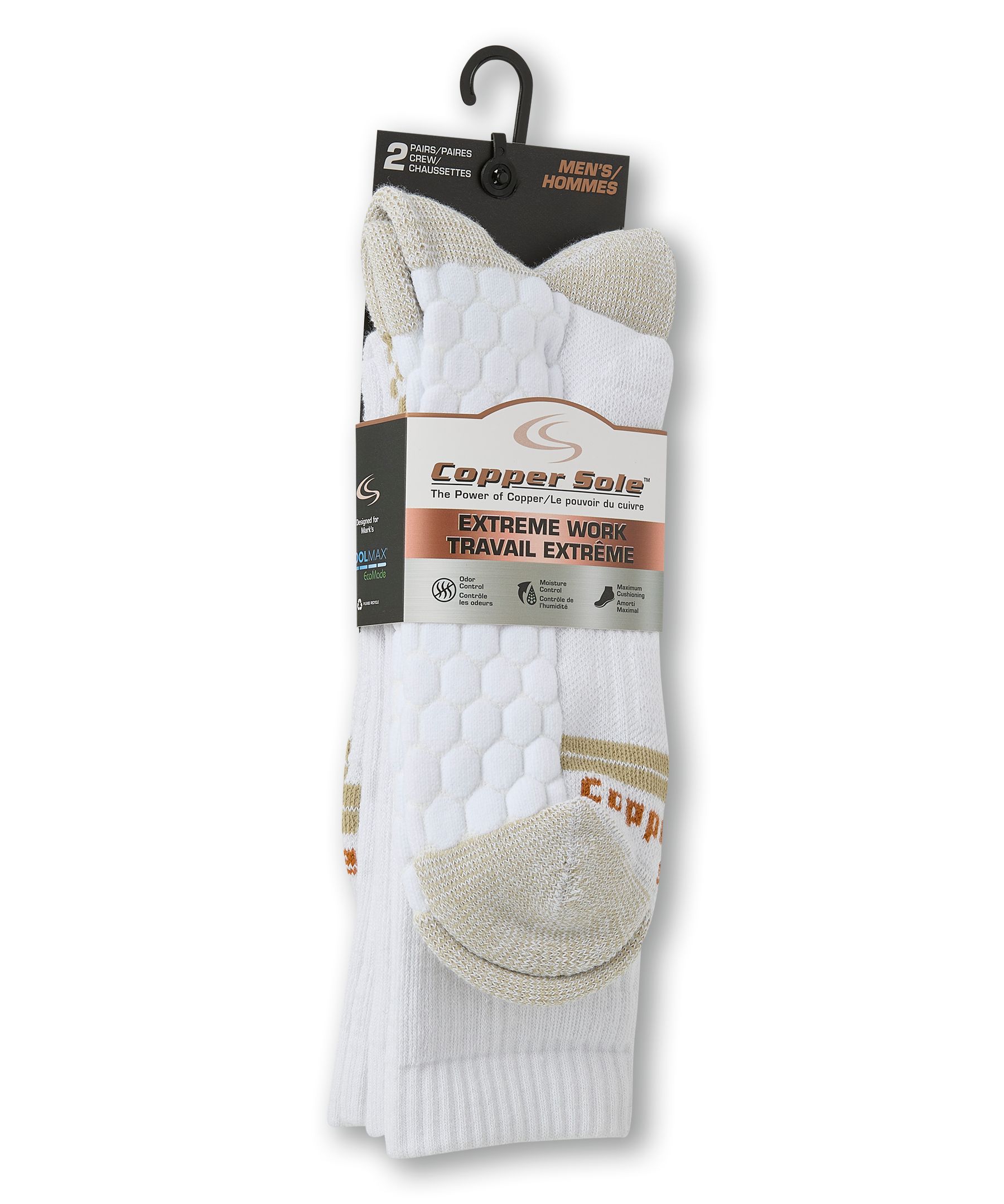 Copper Sole Men's Cushioned Max Boot Cushioned Socks 2-pk