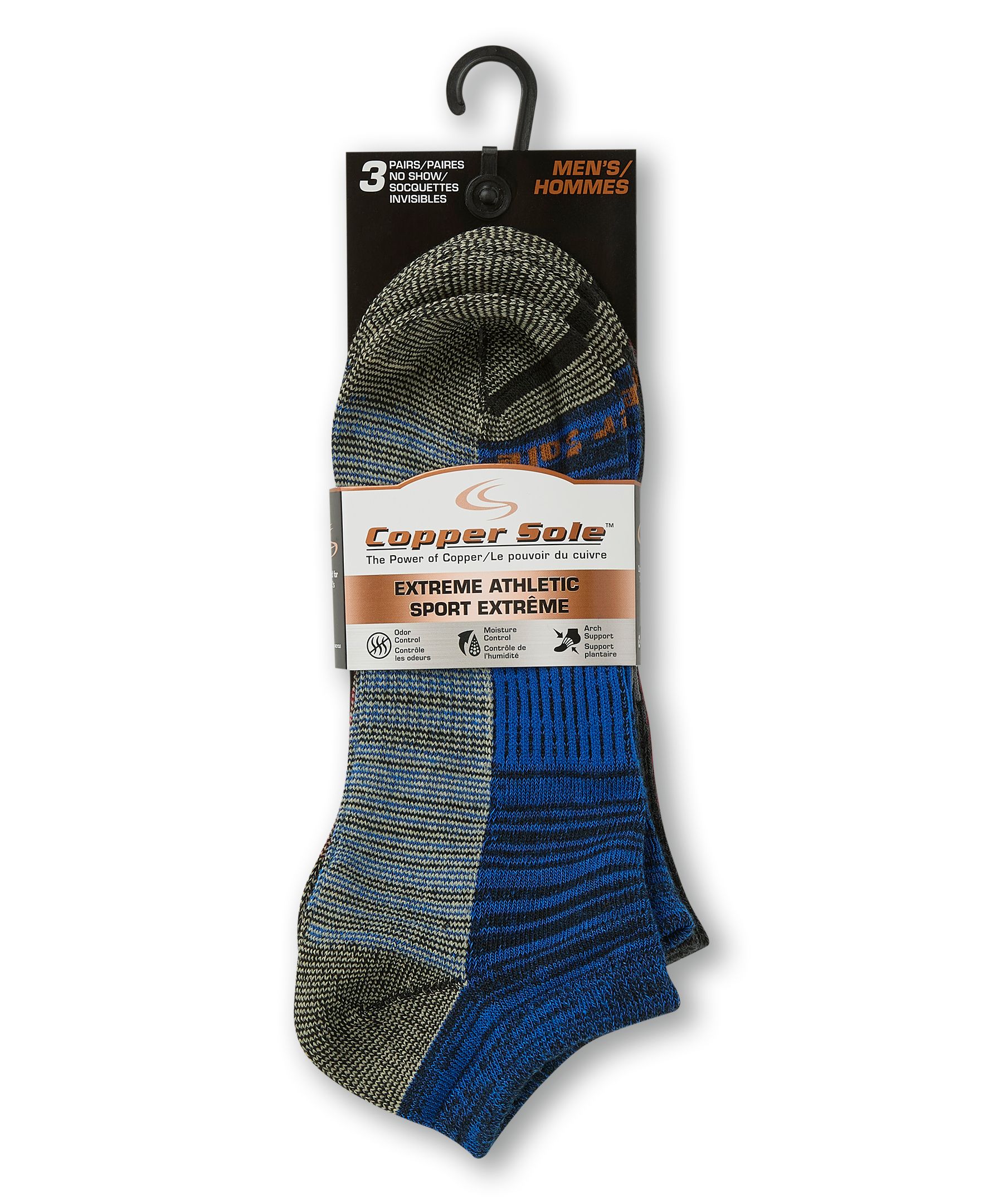 Copper Sole Men's Extreme Athletic No Show Socks 3-pk