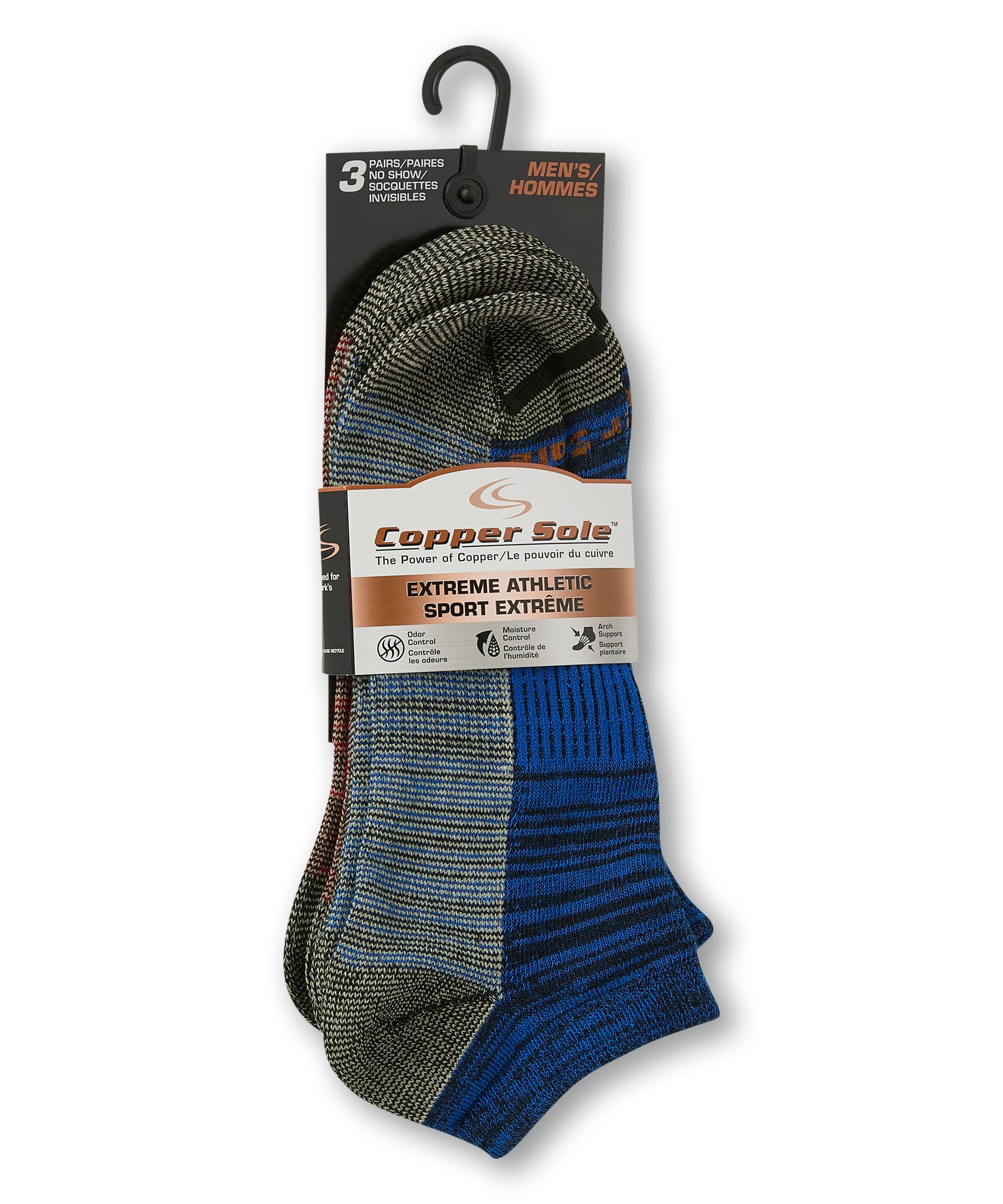 Copper Sole Men's Extreme Athletic No Show Socks 3-pk