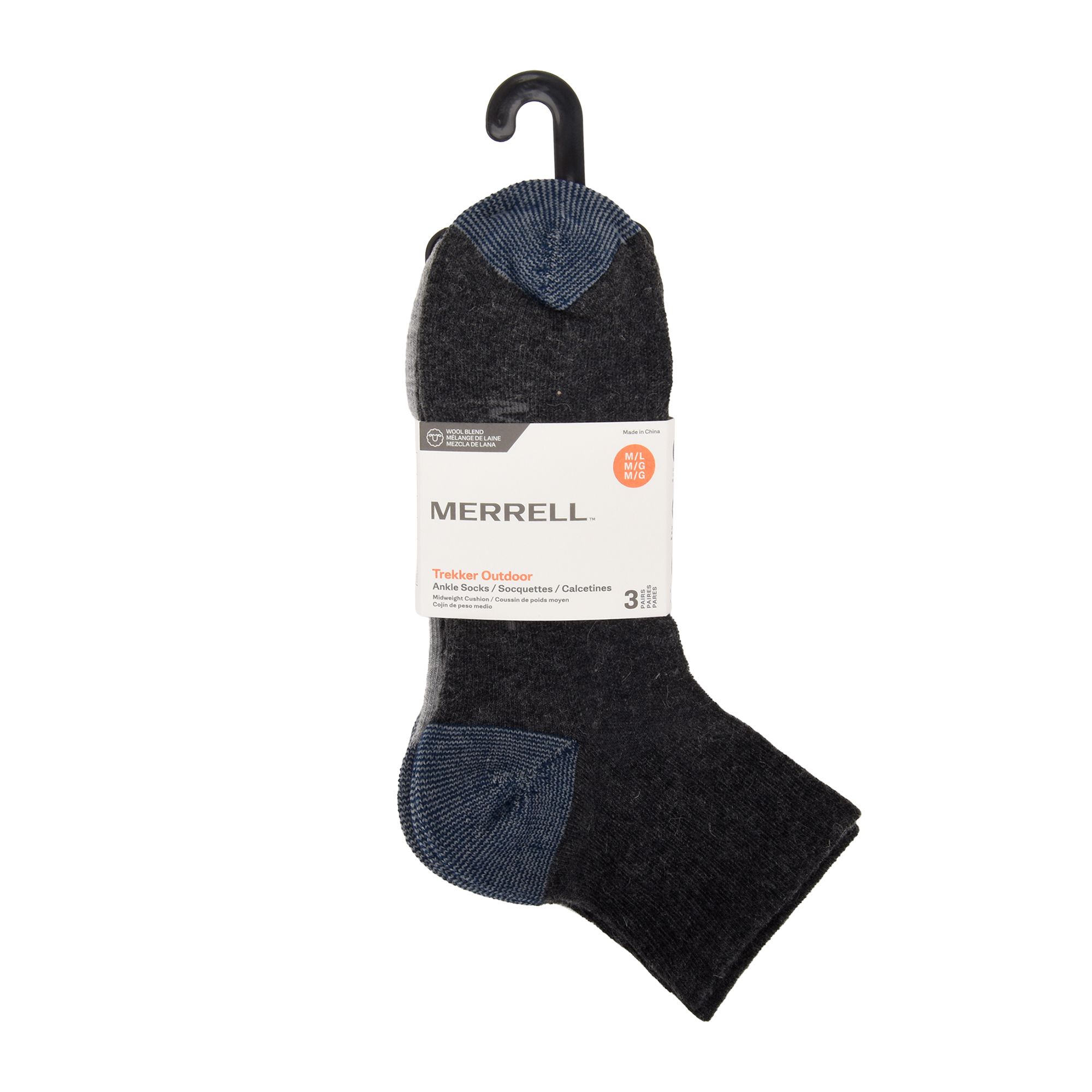 Merrell Men's 3 Pack Wool Blend Trekker Outdoor Quarter Socks