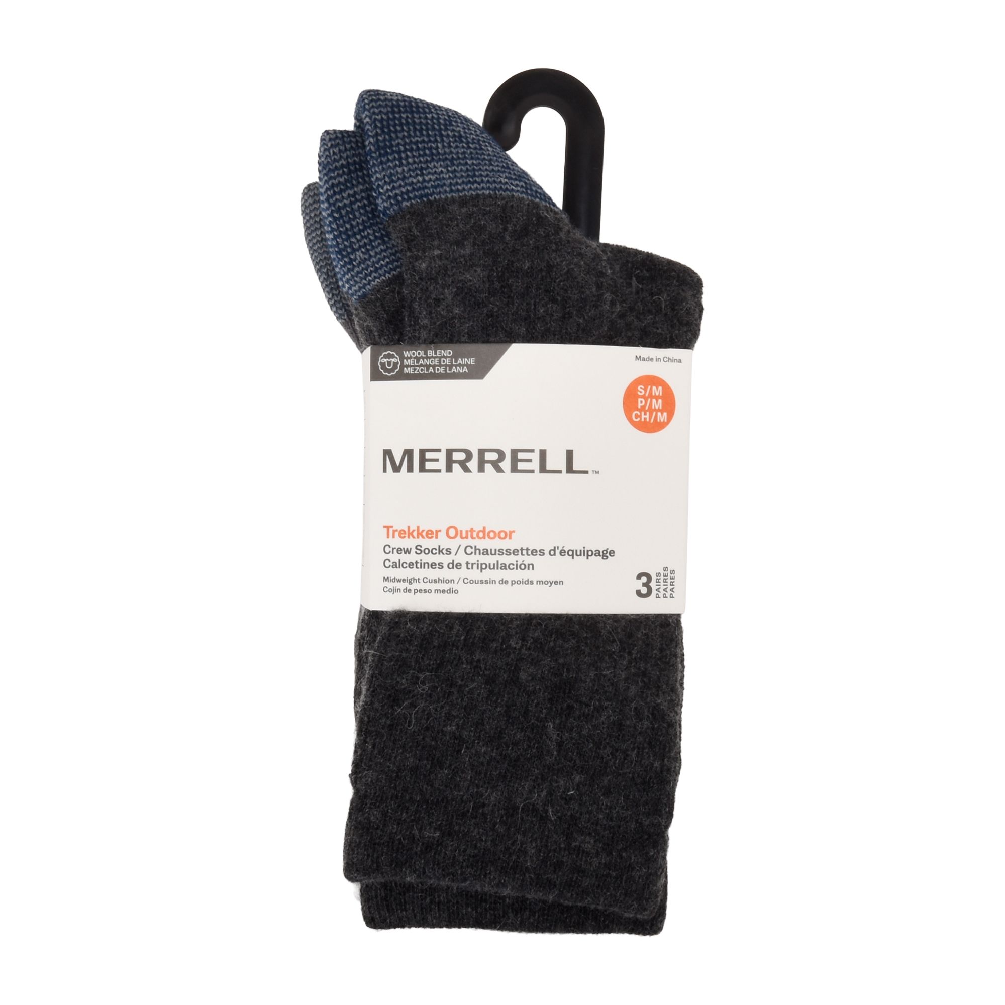 Merrell Men's 3 Pack Wool Blend Trekker Outdoor Socks