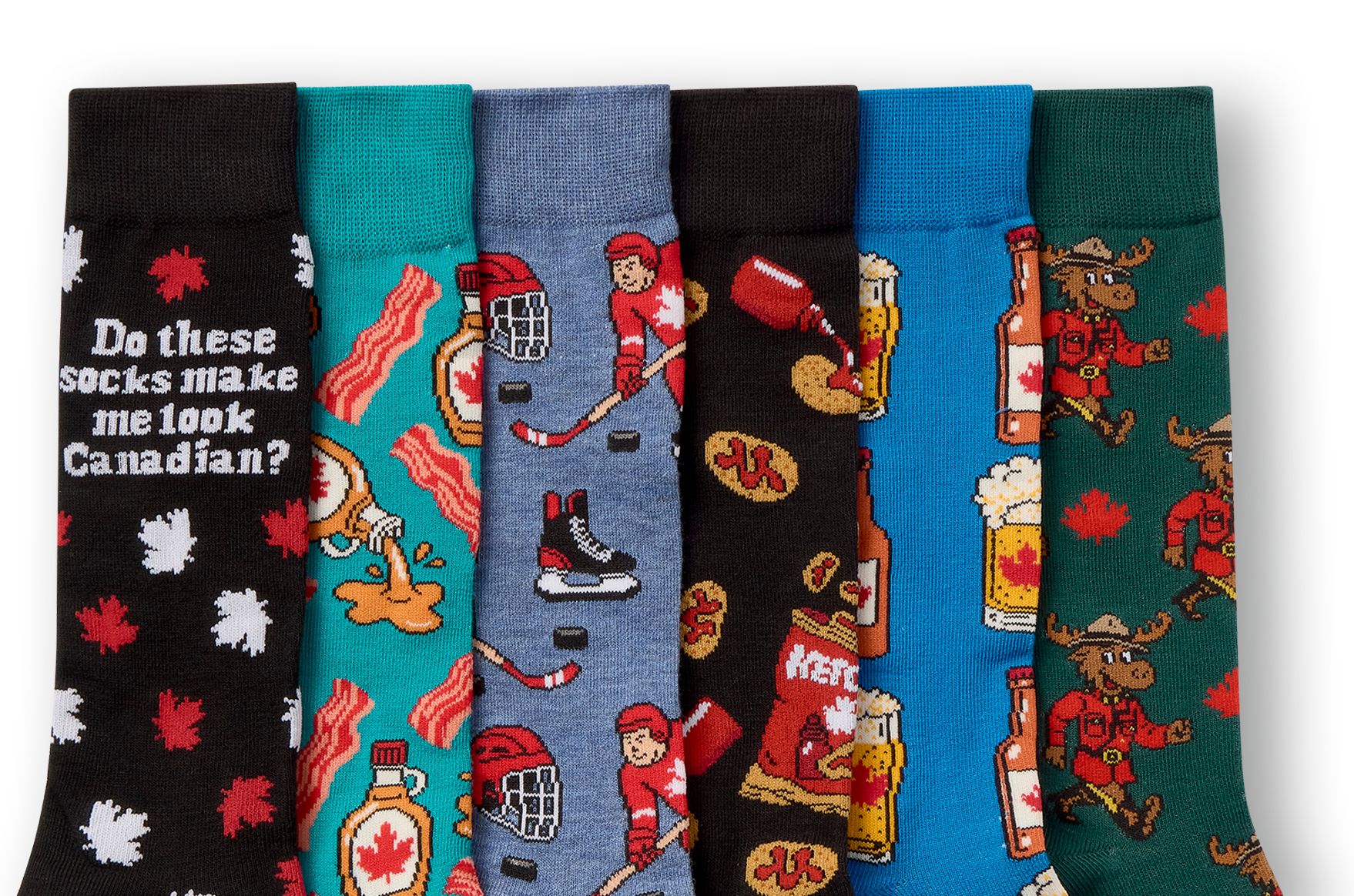 Chaussettes fantaisie à motif canadien pour hommes, Denver Hayes, paquet de 6 paires