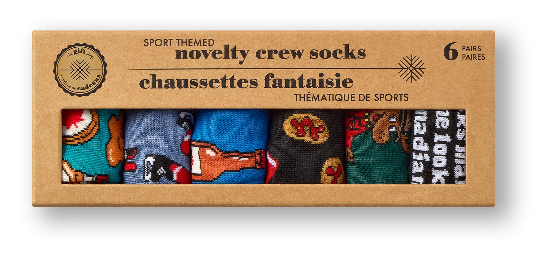 Chaussettes fantaisie à motif canadien pour hommes, Denver Hayes, paquet de 6 paires