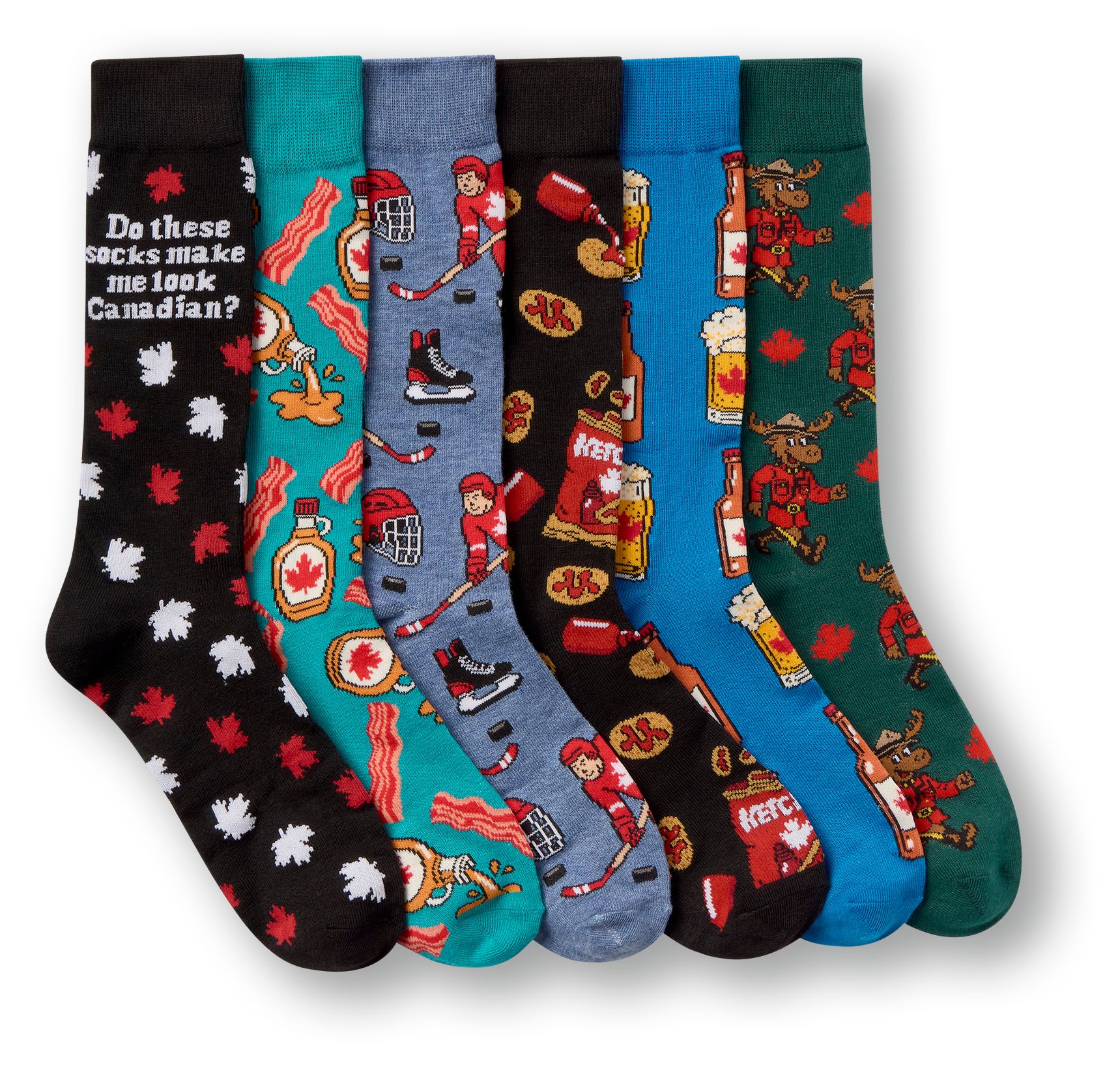 Chaussettes fantaisie à motif canadien pour hommes, Denver Hayes, paquet de 6 paires