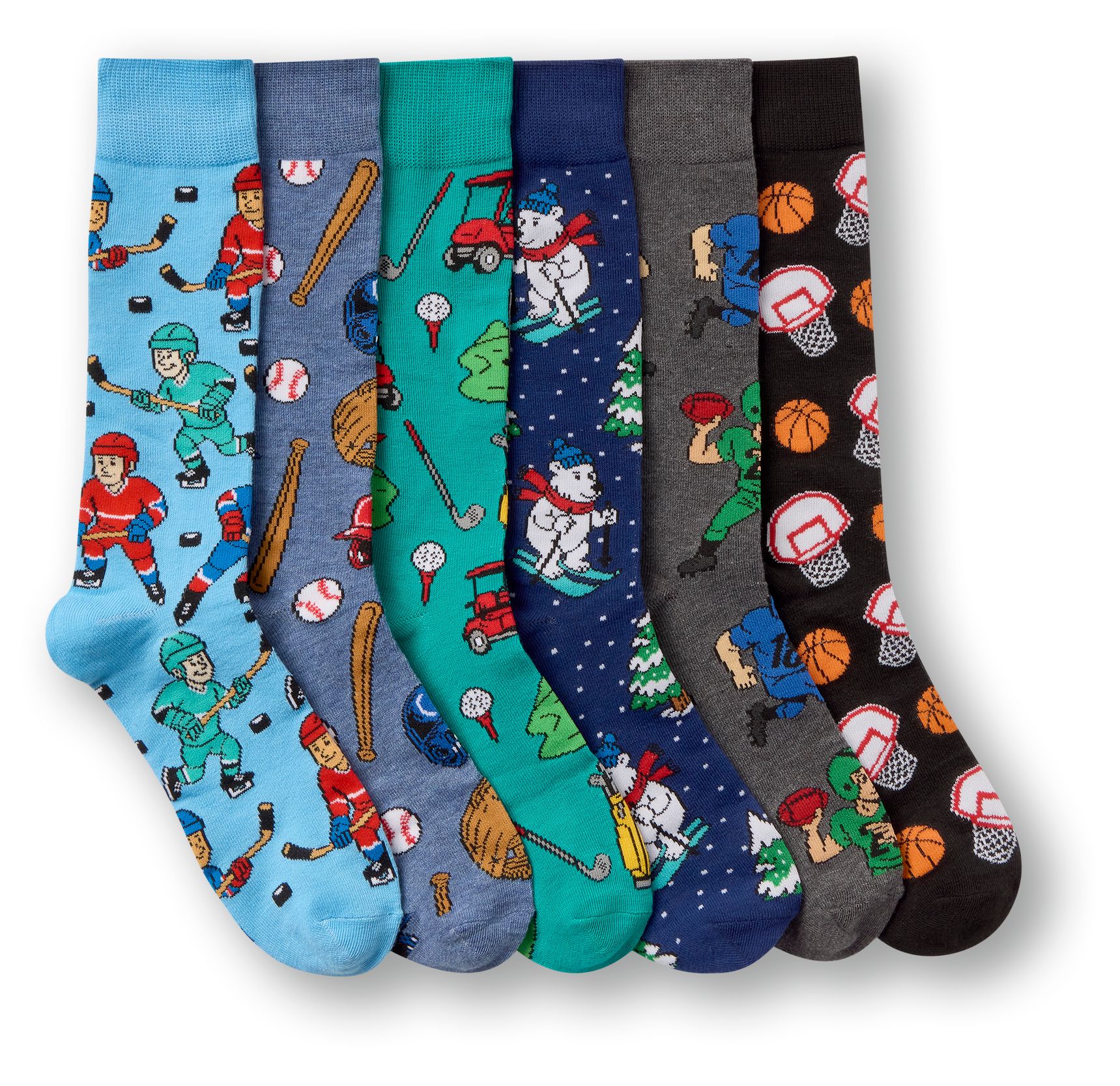 Chaussettes de sport fantaisie pour hommes, Denver Hayes, paquet de 6 paires