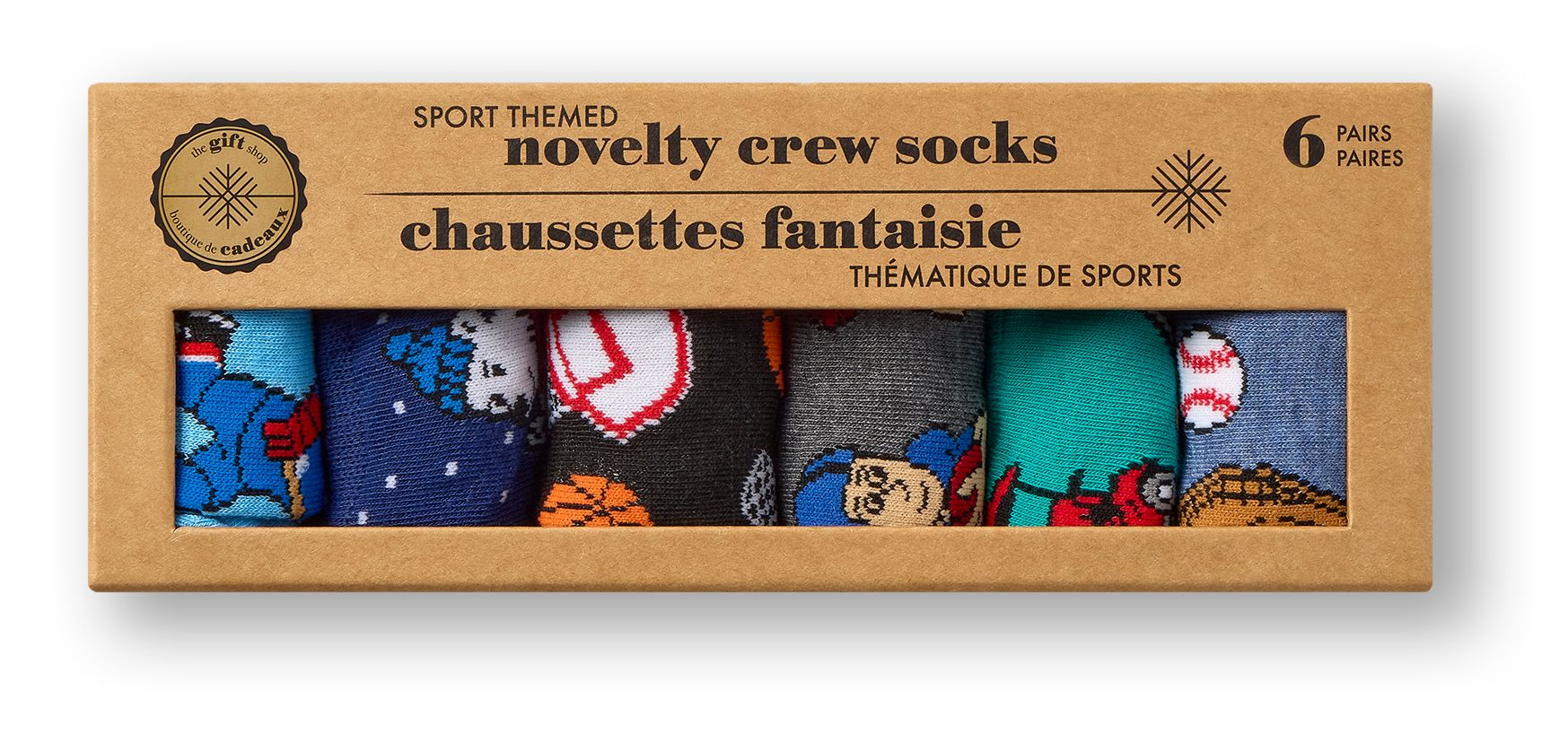 Chaussettes de sport fantaisie pour hommes, Denver Hayes, paquet de 6 paires