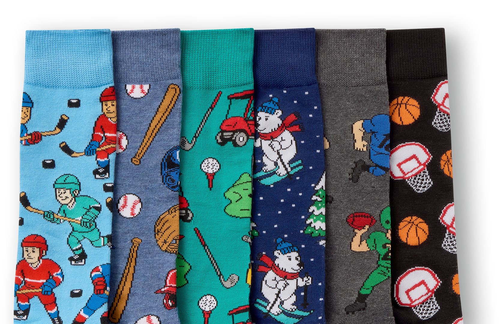 Chaussettes de sport fantaisie pour hommes, Denver Hayes, paquet de 6 paires