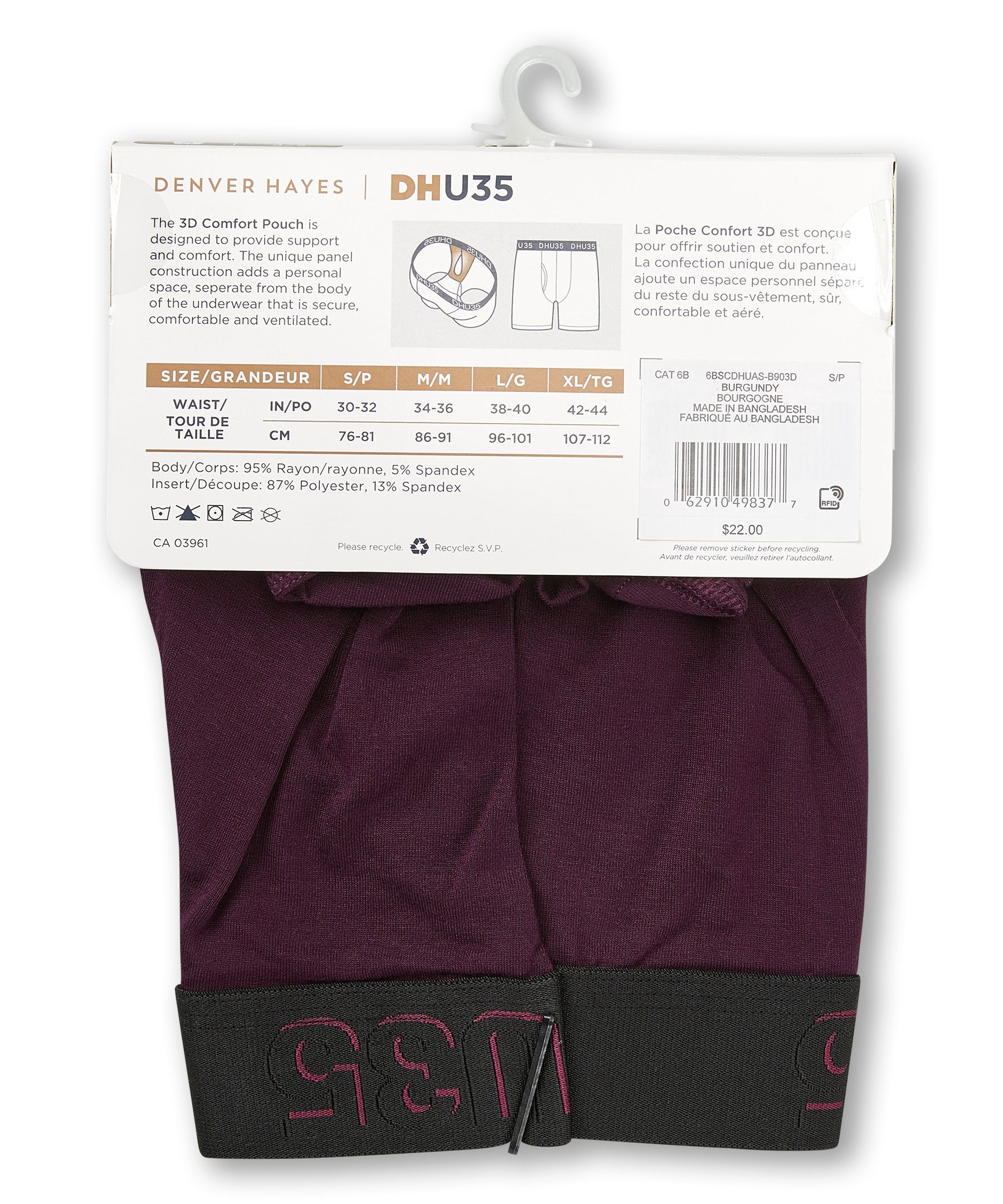 Caleçon boxeur à pochette 3D pour hommes, Denver Hayes