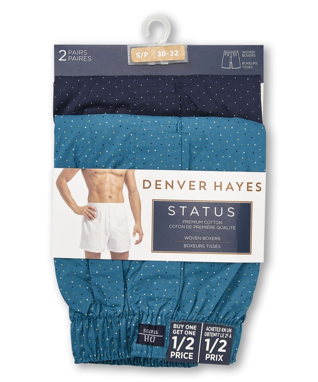 Denver Hayes Men's 2 Pack Woven Boxer