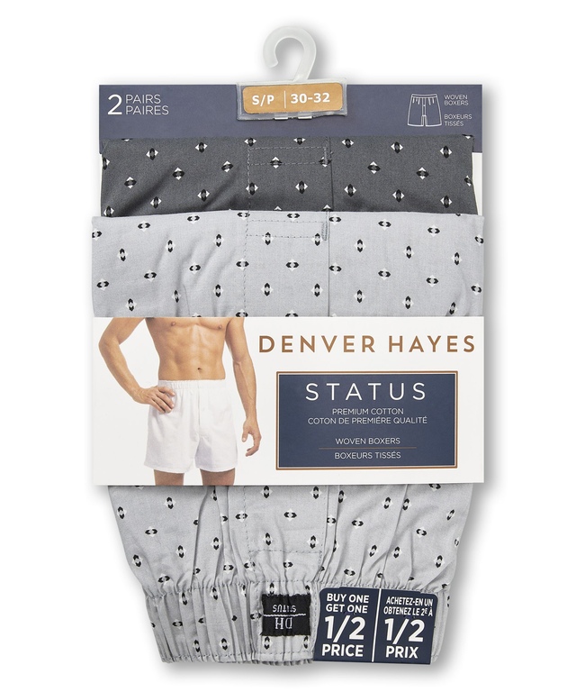 Denver Hayes Men's 2 Pack Woven Boxer