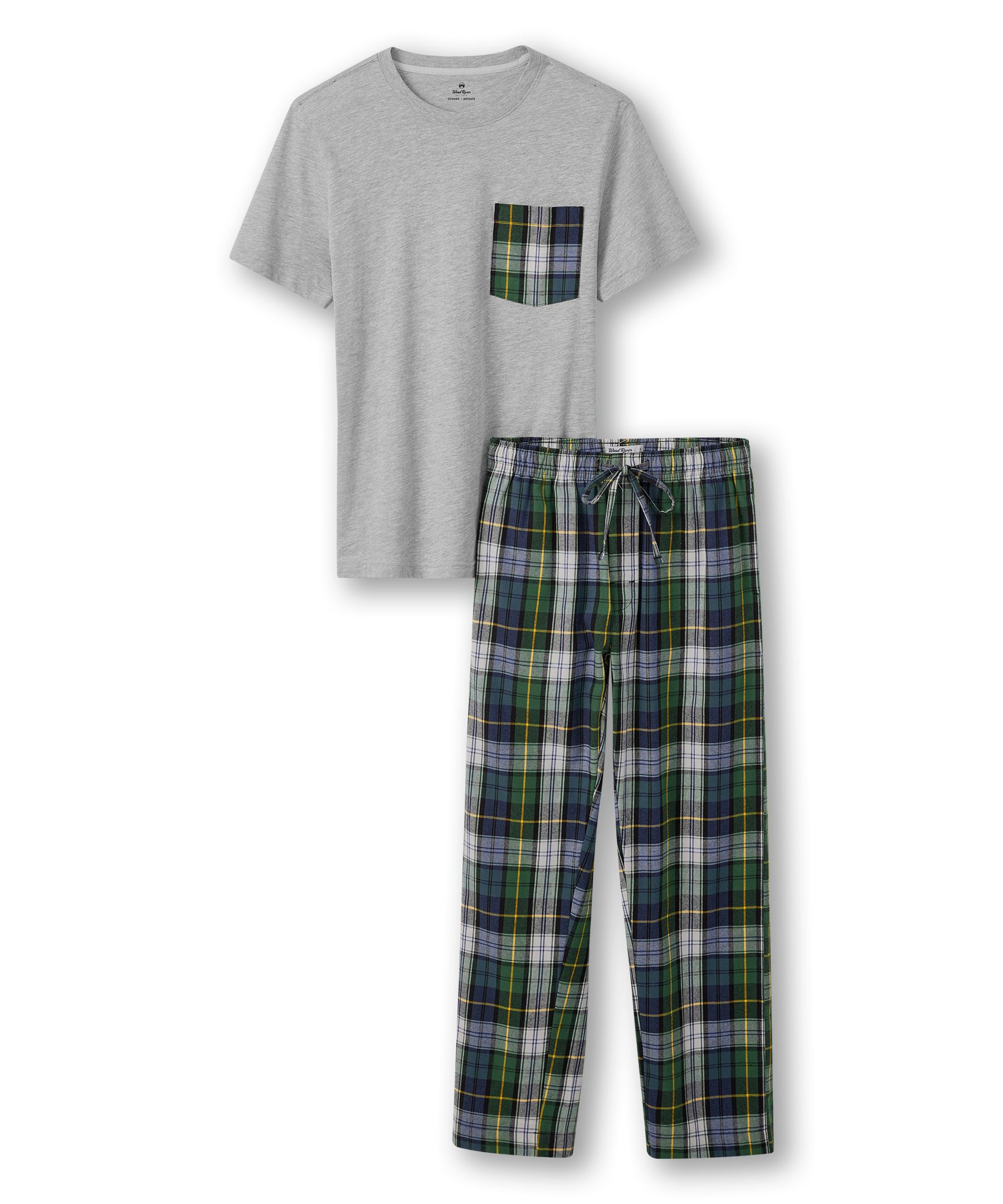 Ensemble de pyjama en flanelle à carreaux avec poche pour hommes, WindRiver