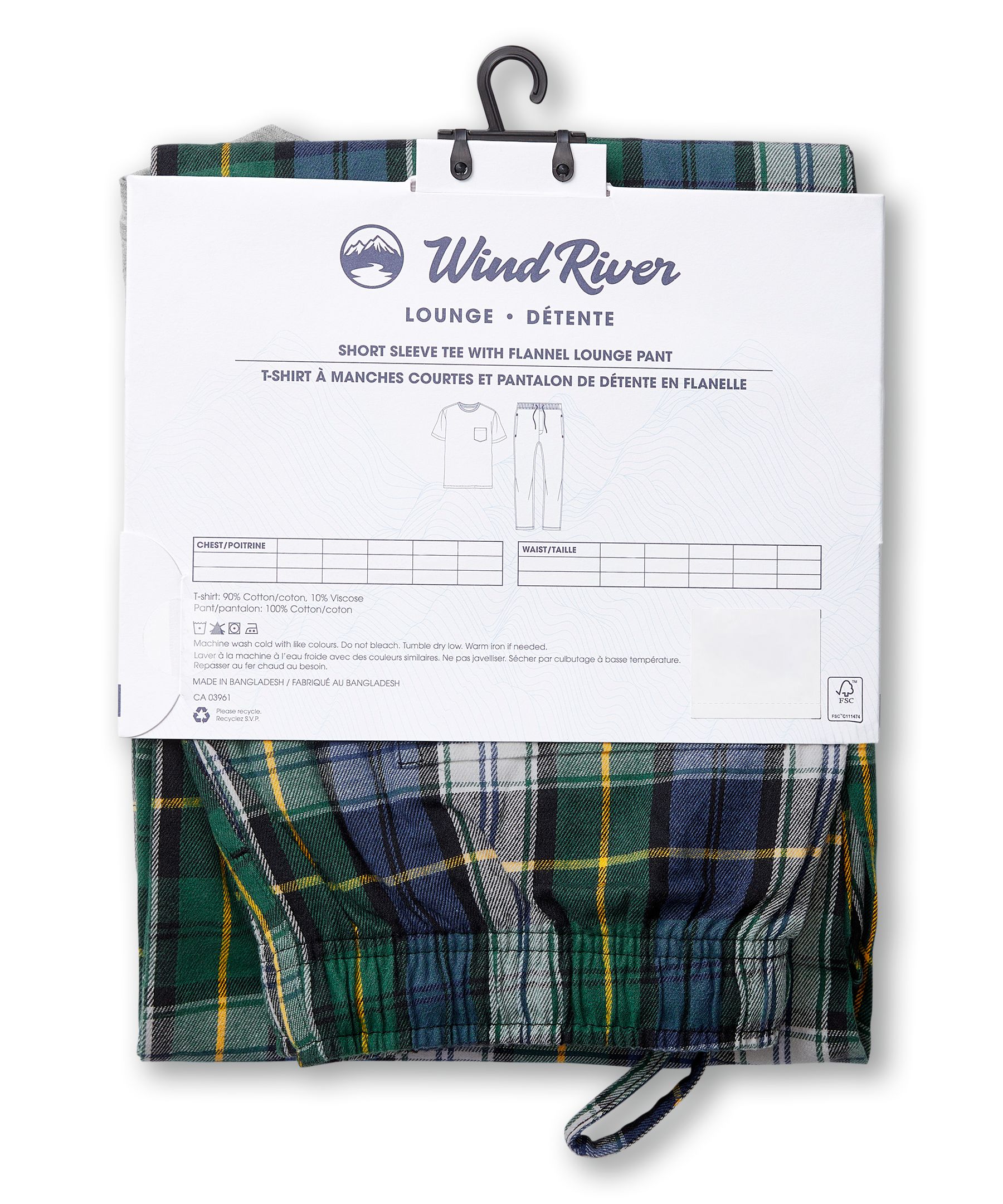 Ensemble de pyjama en flanelle à carreaux avec poche pour hommes, WindRiver