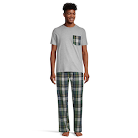 WindRiver Men's Flannel Plaid Pajama Set With Pocket Front_Flat