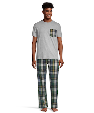 Ensemble de pyjama en flanelle à carreaux avec poche pour hommes, WindRiver