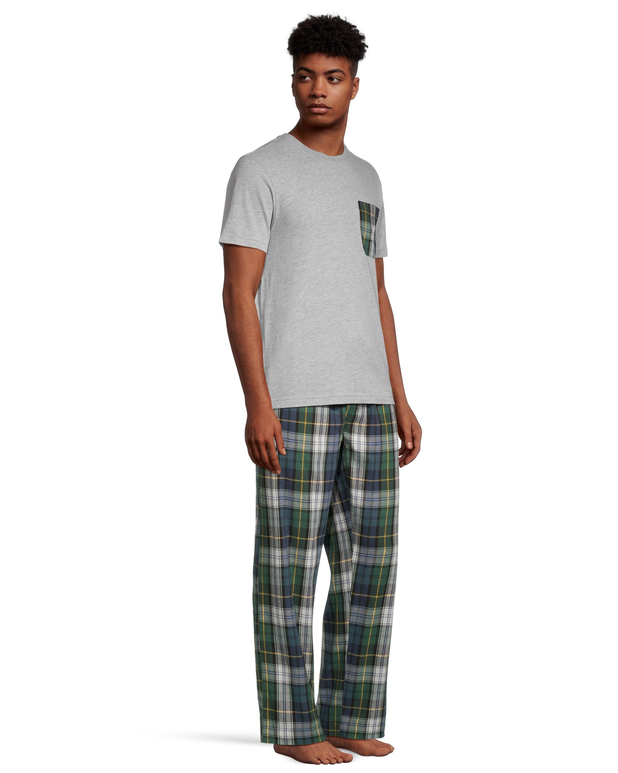 Ensemble de pyjama en flanelle à carreaux avec poche pour hommes, WindRiver