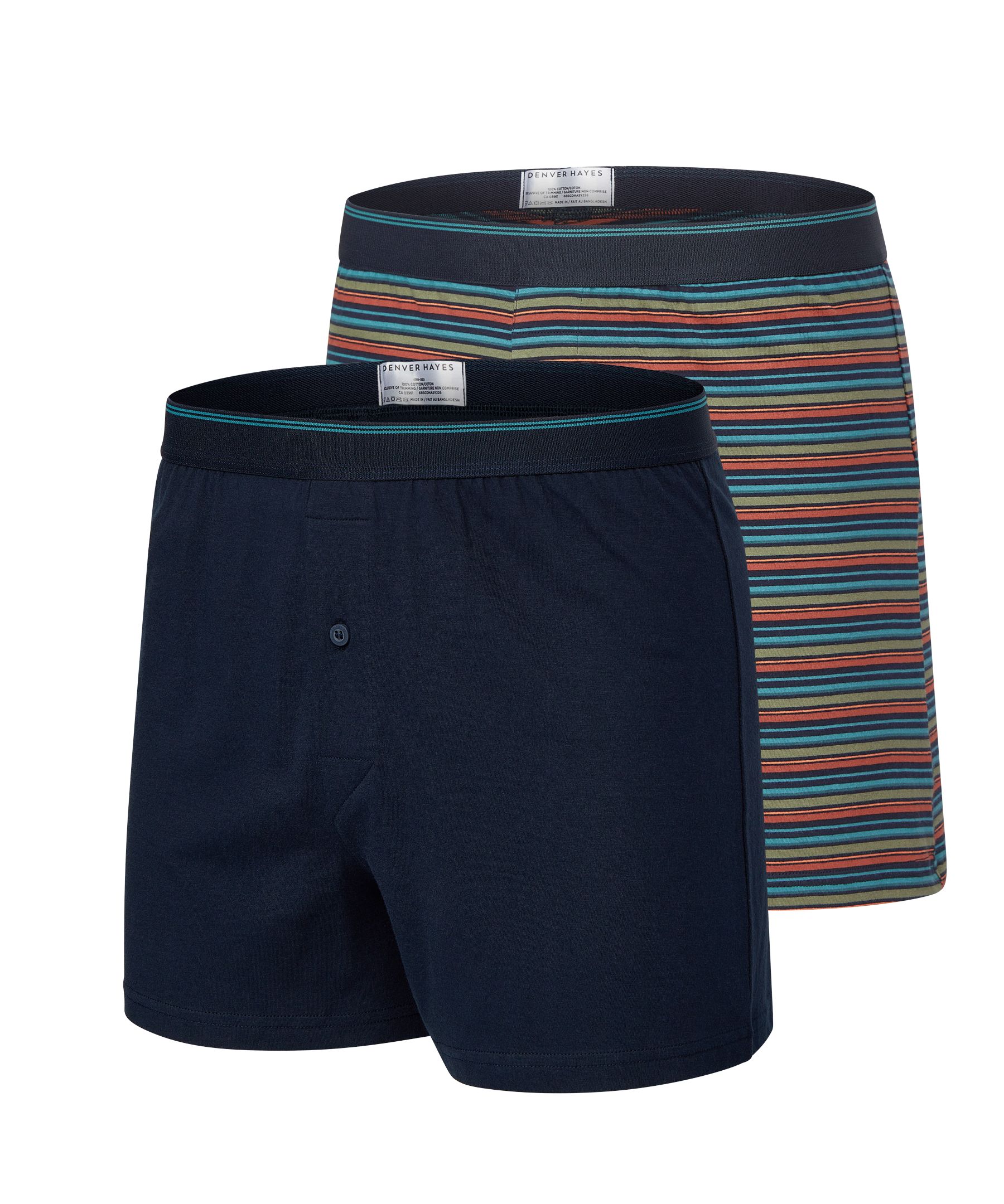 Denver Hayes Men's Yarn Dye Loose Fit Boxers, 2 Pack