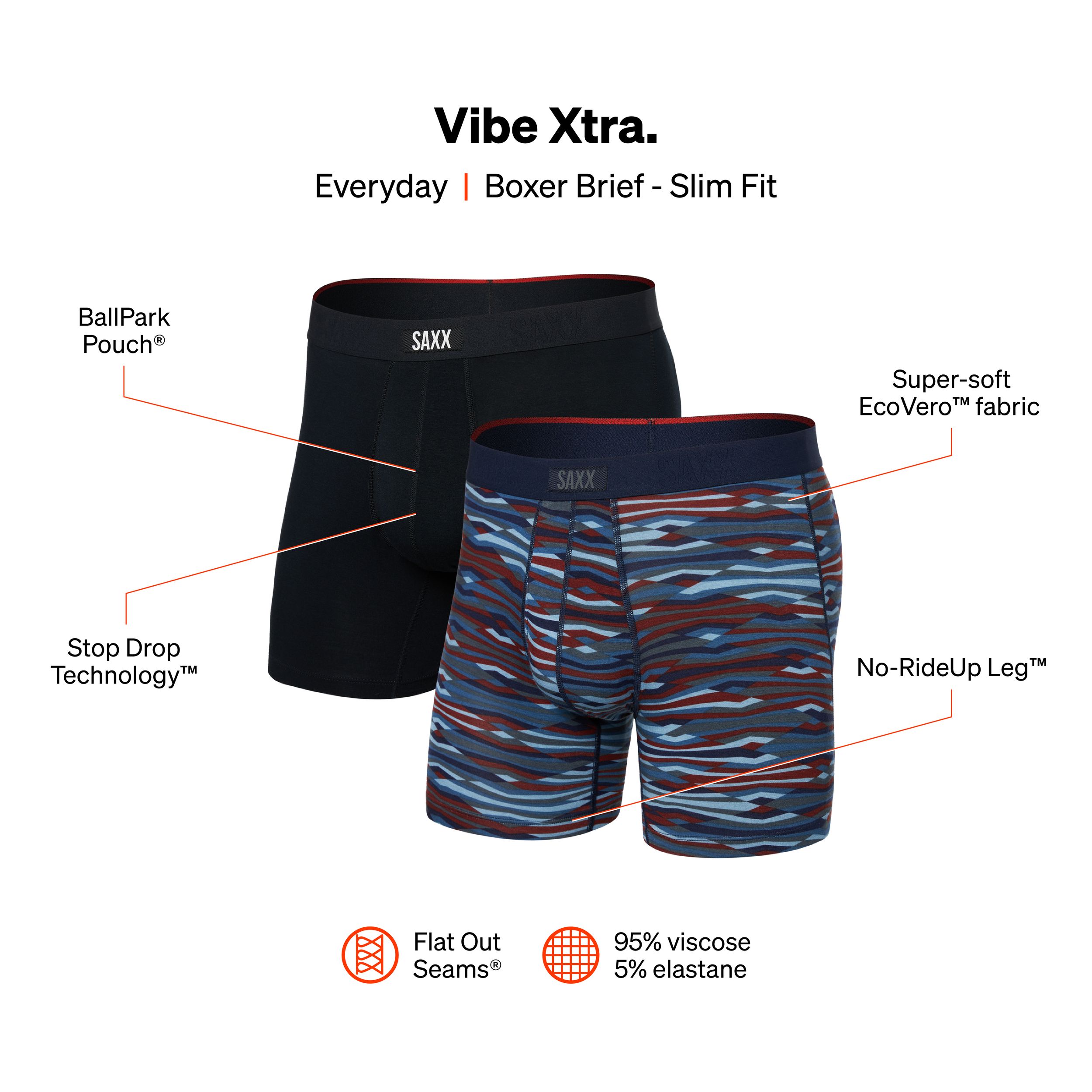 SAXX Men's Vibe Xtra BallPark Pouch™ Boxer Briefs, 2 Pack