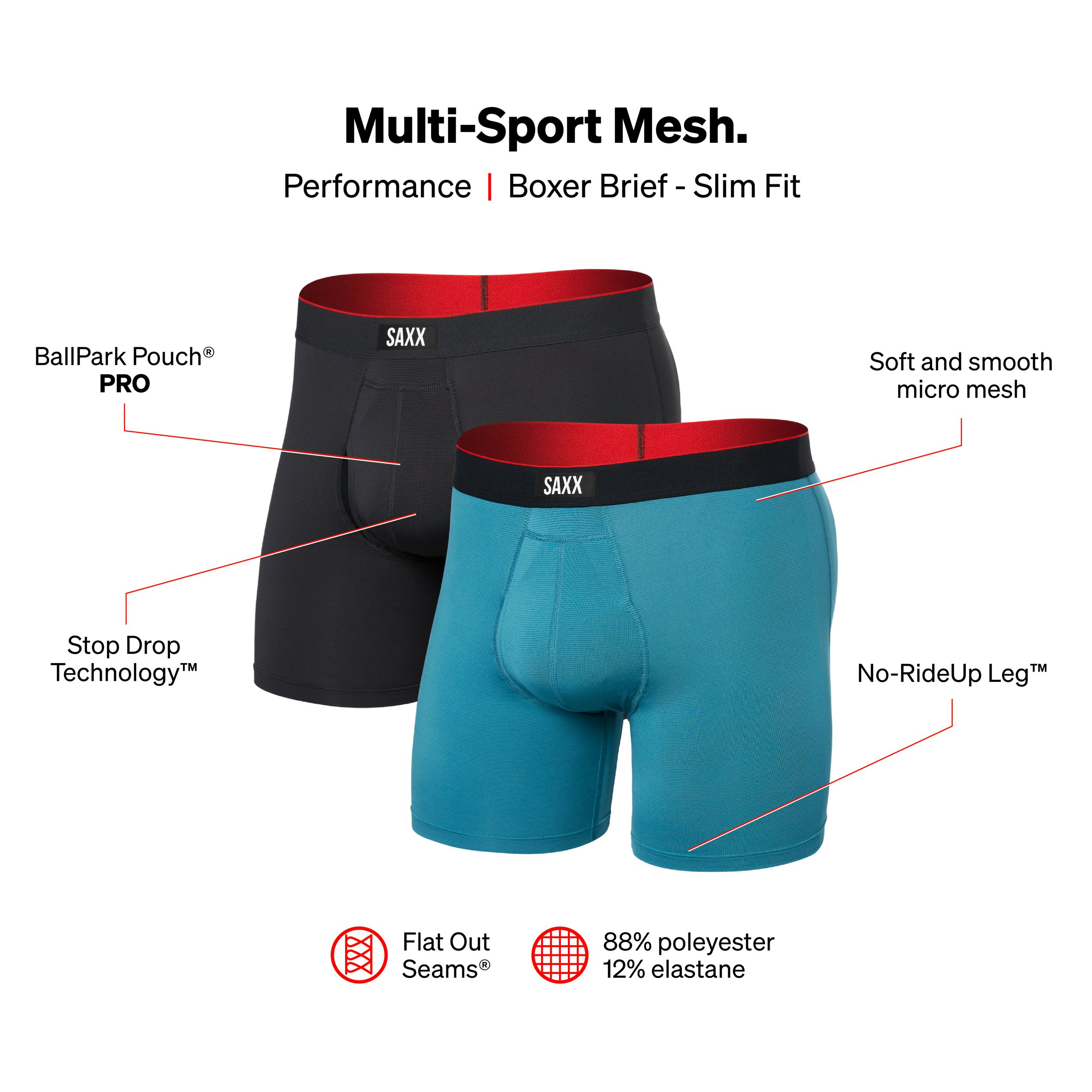 SAXX Men's Multi-Sport Mesh Boxer Briefs, 2 Pack