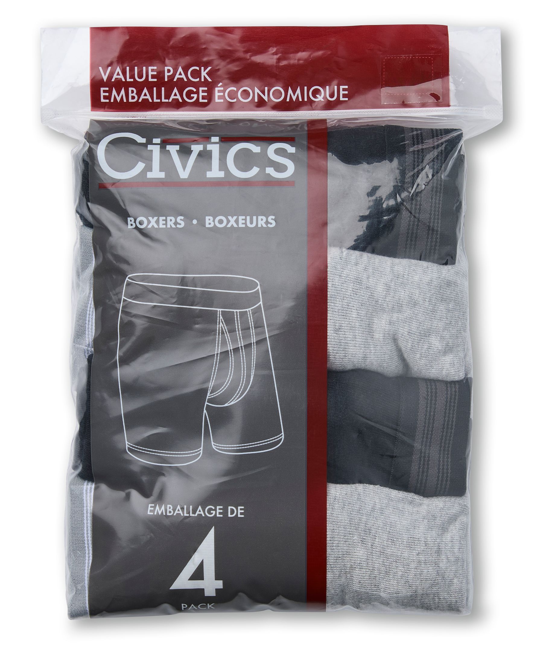 Caleçon boxeur en coton pour hommes, Civics, paquet de 4