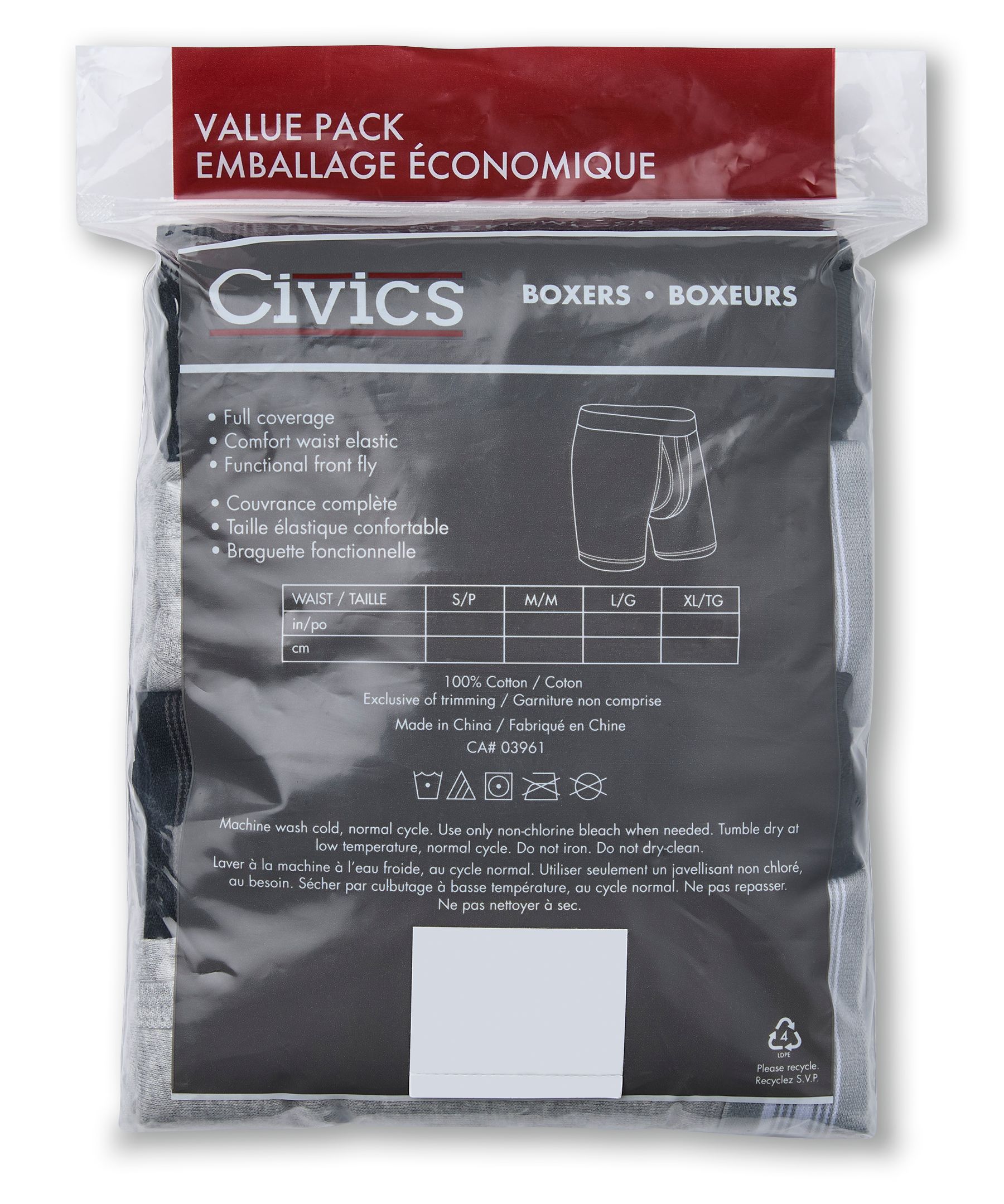 Caleçon boxeur en coton pour hommes, Civics, paquet de 4