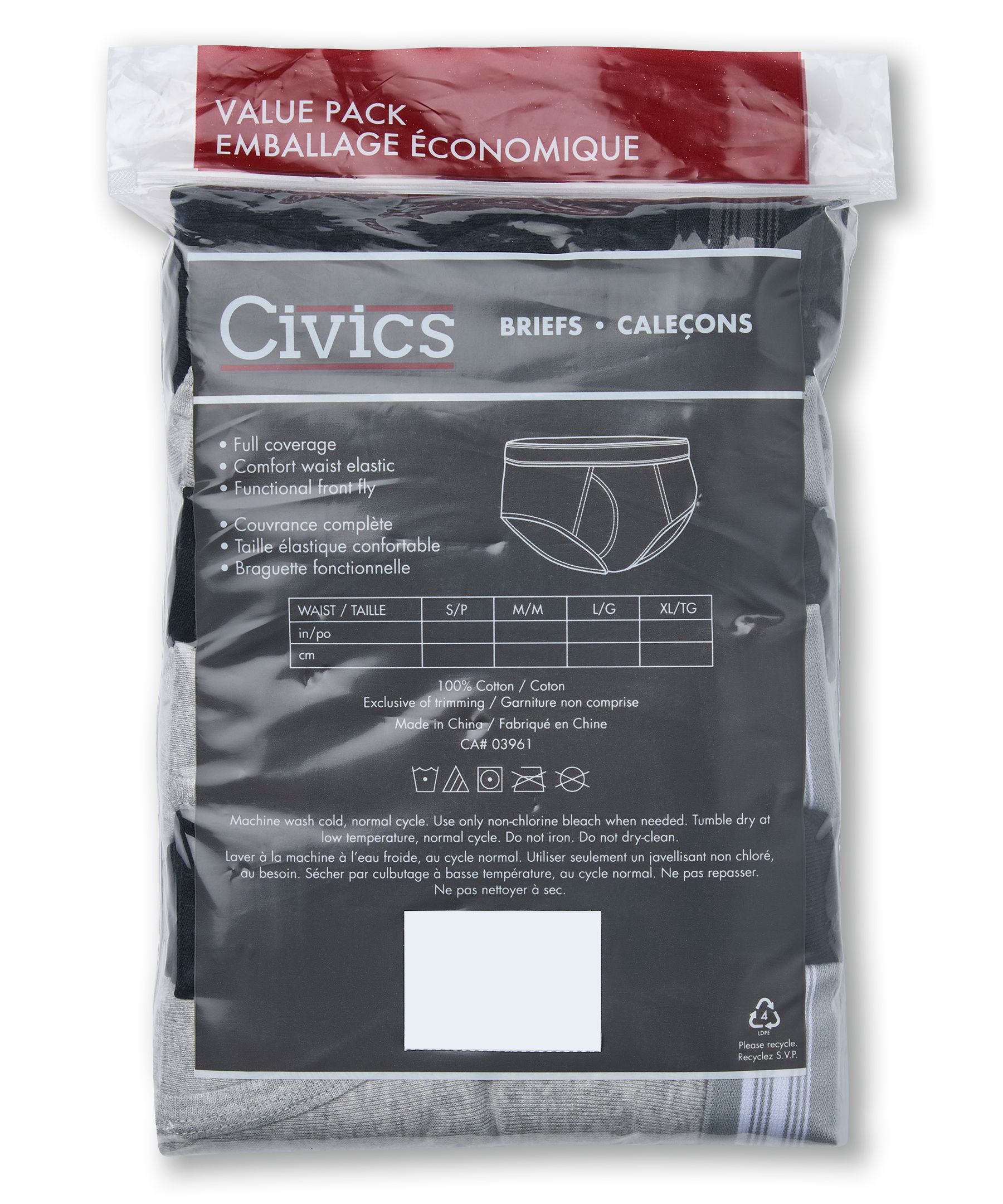 Caleçon en coton pour hommes, Civics, paquet de 6