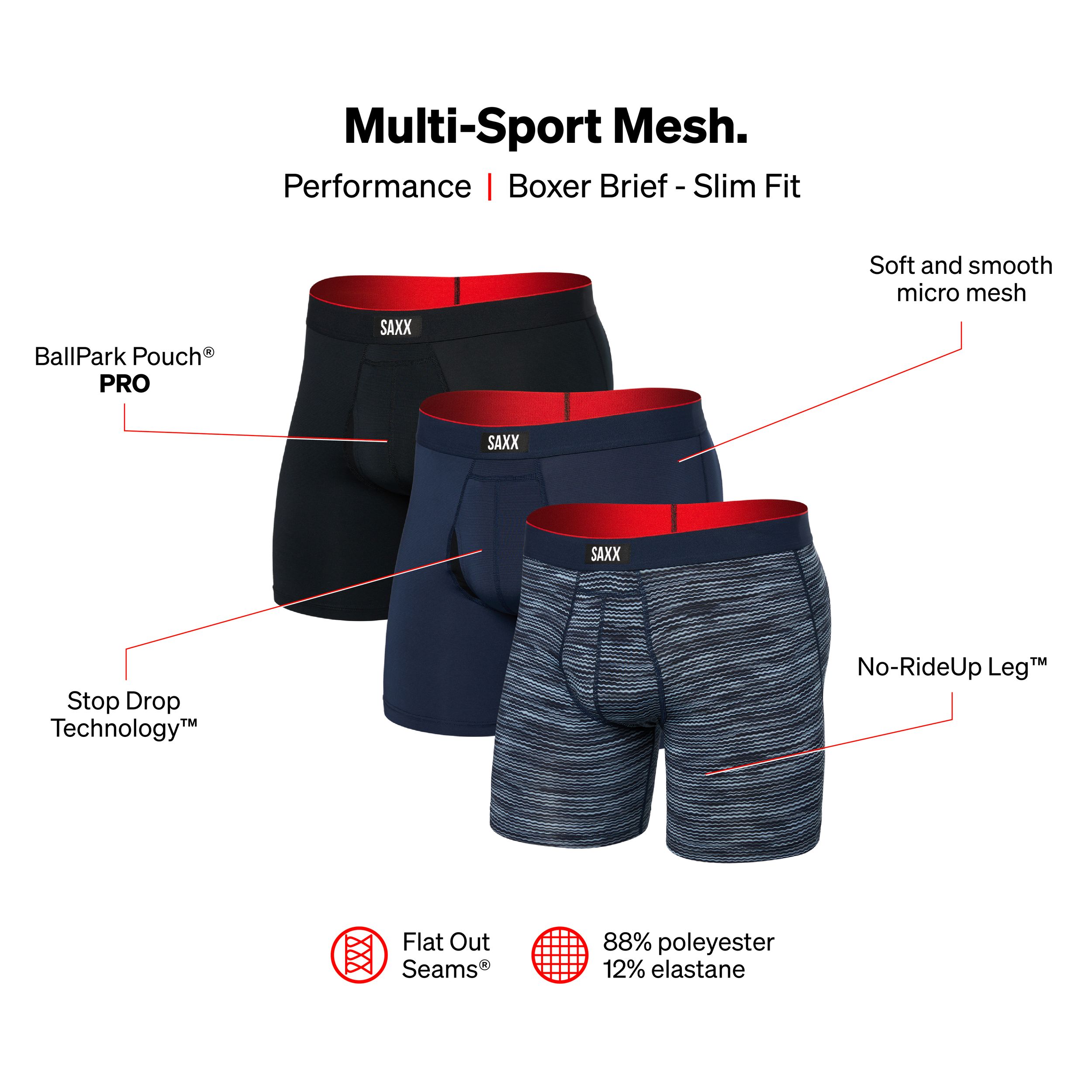 SAXX Men's 3 pk Multi-Sport Mesh Boxer Briefs