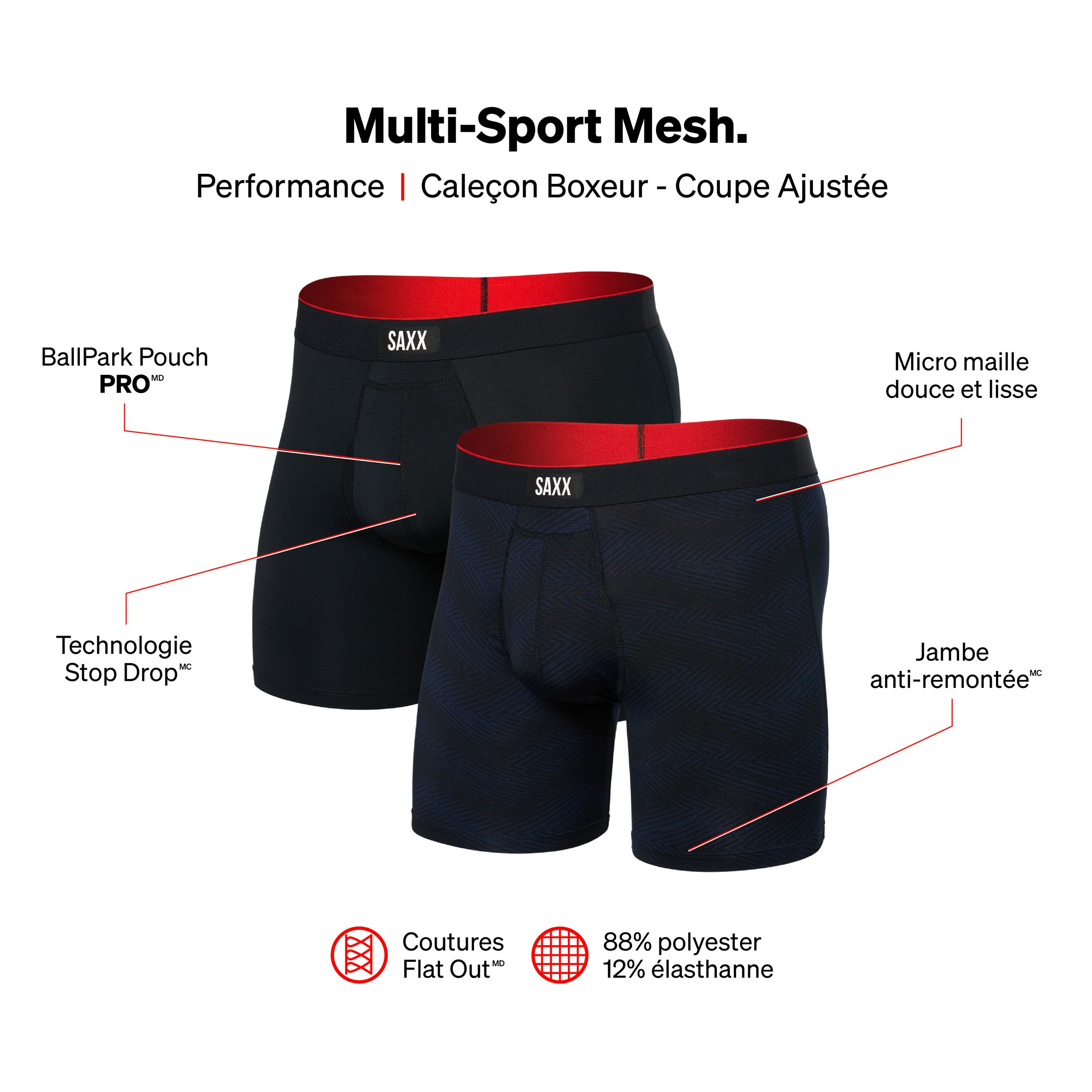 Caleçon boxeur en filet pour hommes, Multi-Sport, SAXX, paquet de 2