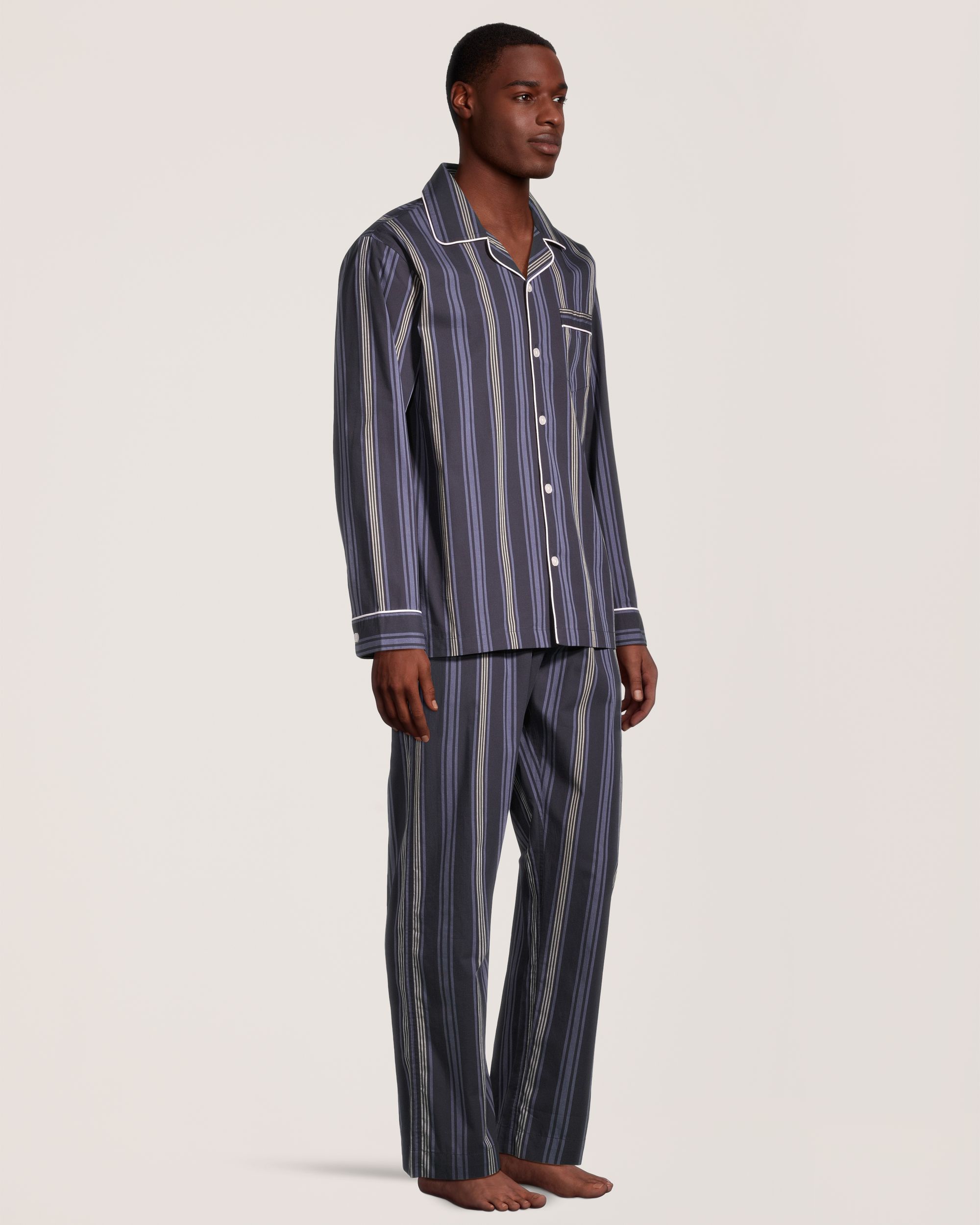Denver Hayes Men's Chambray Stripe Poplin Pajama Set