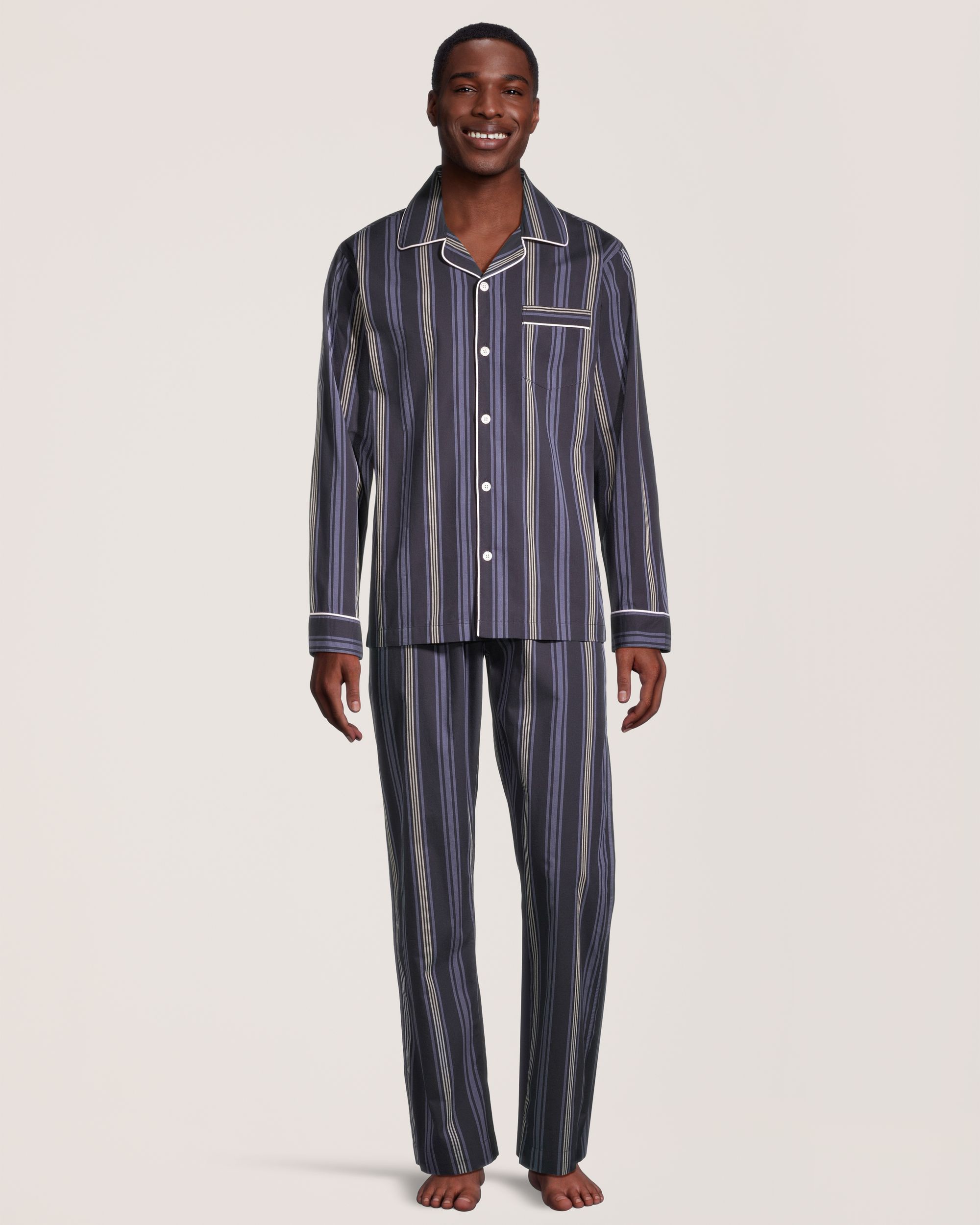 Denver Hayes Men's Chambray Stripe Poplin Pajama Set