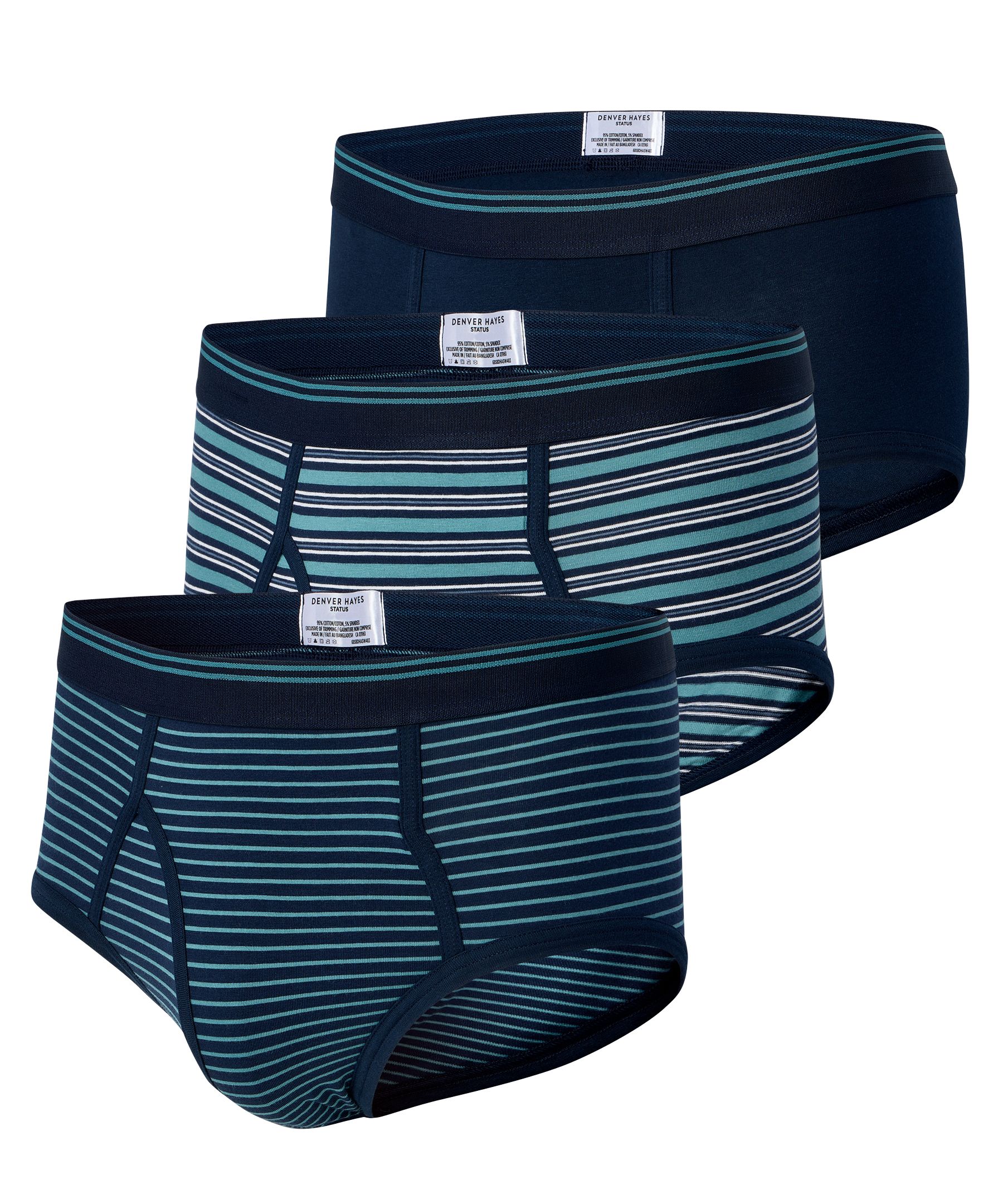 Denver Hayes Men's 3 Pack Yarn Dye Basic Brief
