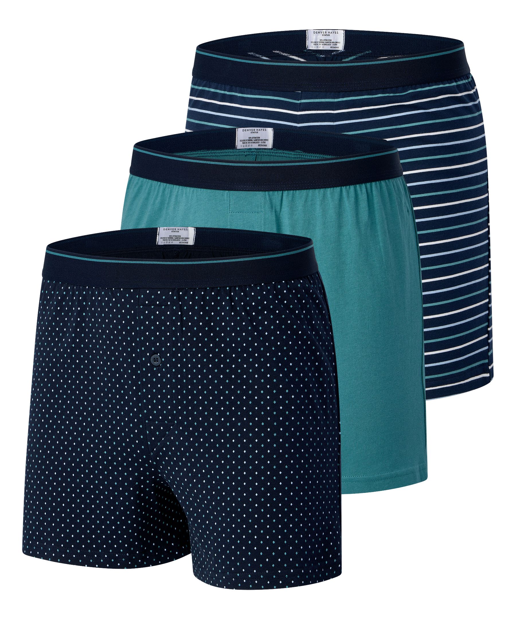 Denver Hayes Men's 3 Pack Yarn Dye Loose Fit Boxers