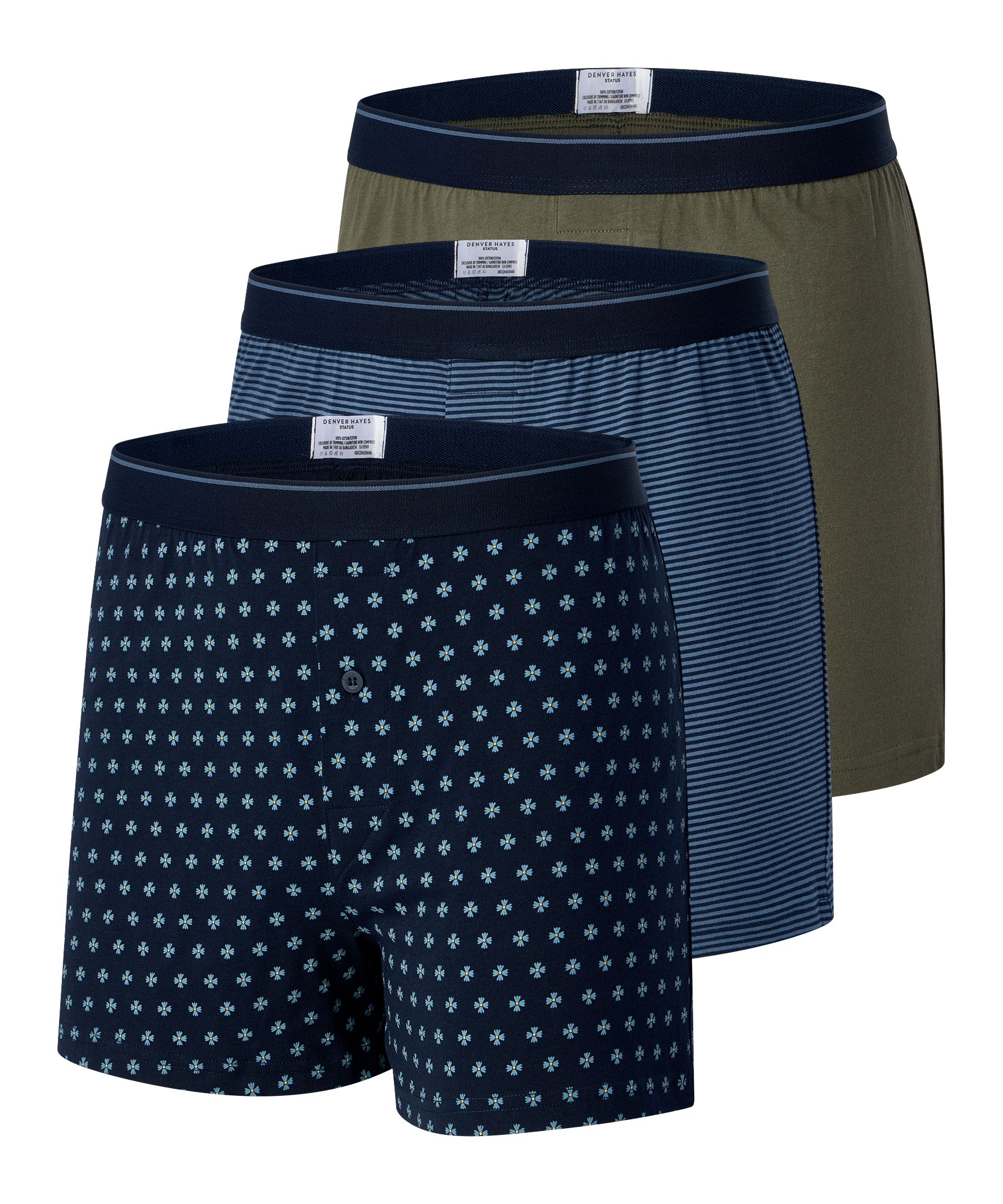 Denver Hayes Men's 3 Pack Yarn Dye Loose Fit Boxers