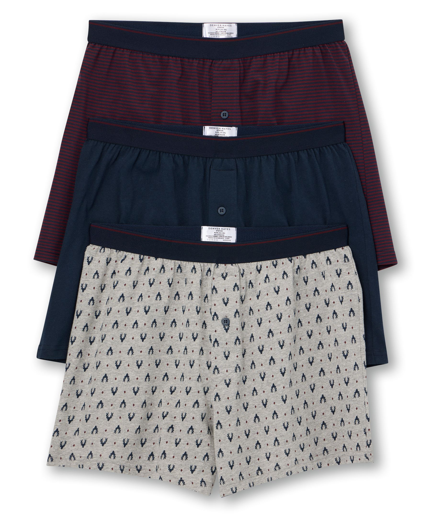 Denver Hayes Men's Yarn Dye Loose Fit Boxers 3pk