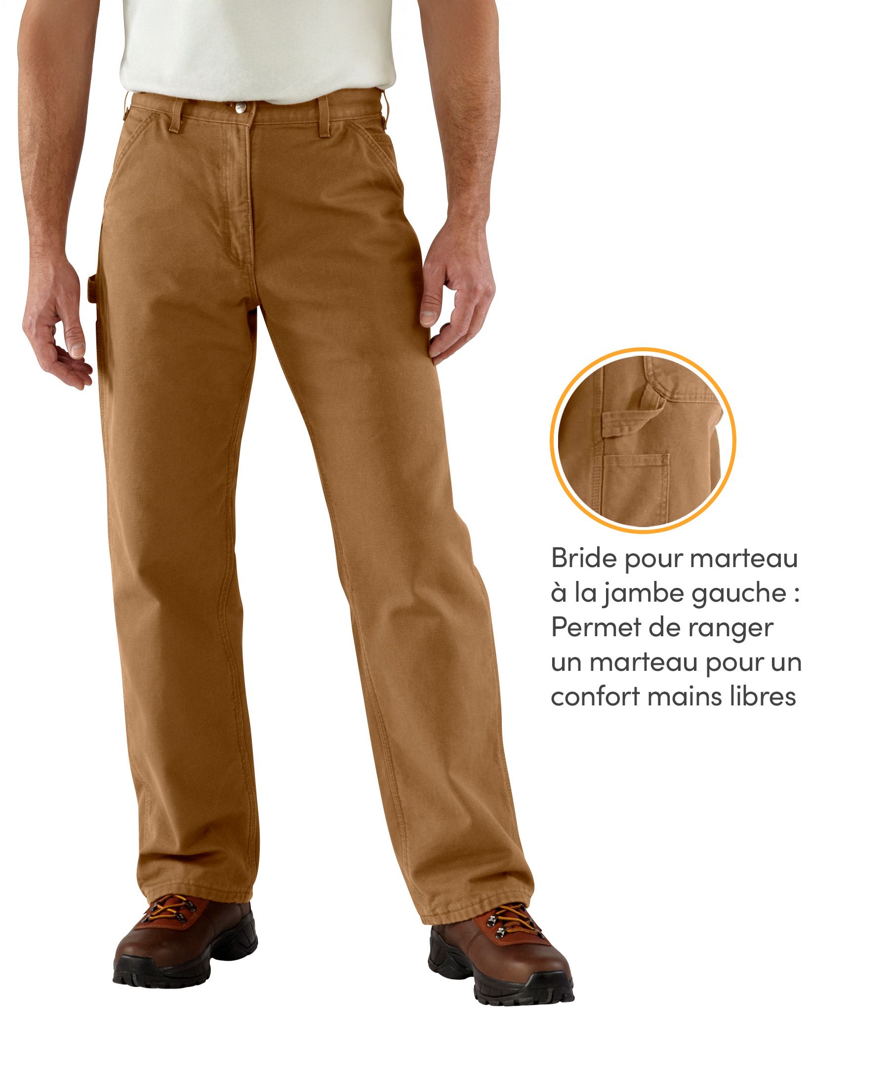 Pantalon de travail doublé en coutil lavé à jambe droite et coupe ample pour hommes, Carhartt