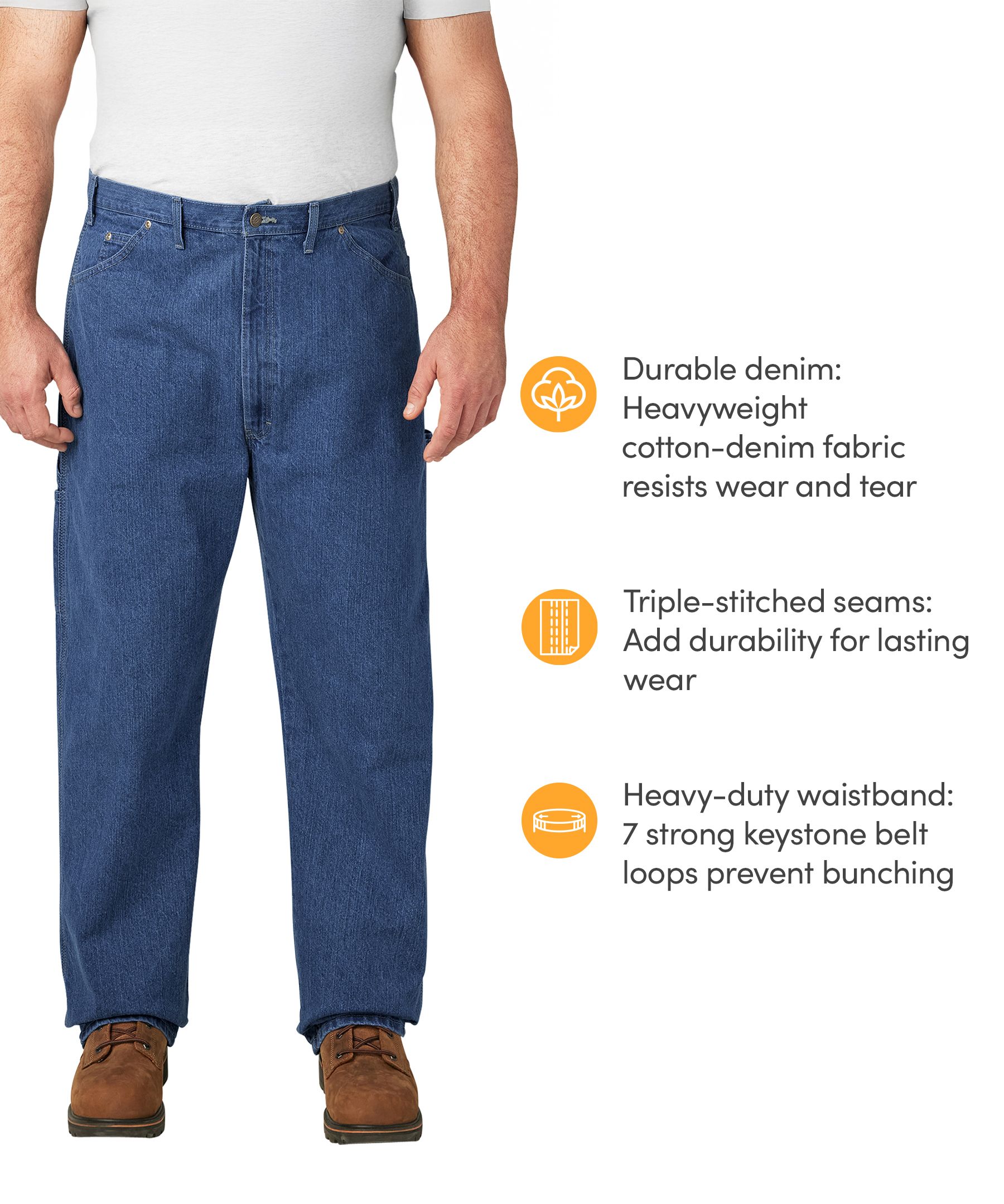 Jean de menuisier en coton épais de coupe décontractée pour hommes, Dickies