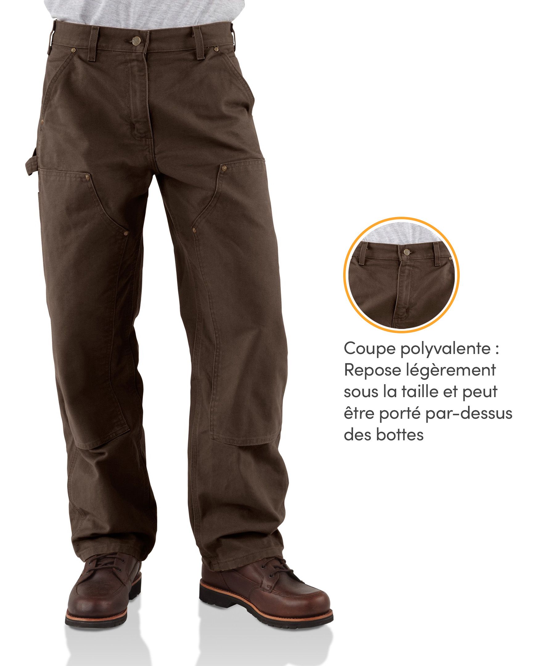 Pantalon de travail en coutil lavé avec panneaux avant doubles à jambe droite et coupe ample pour hommes, Carhartt
