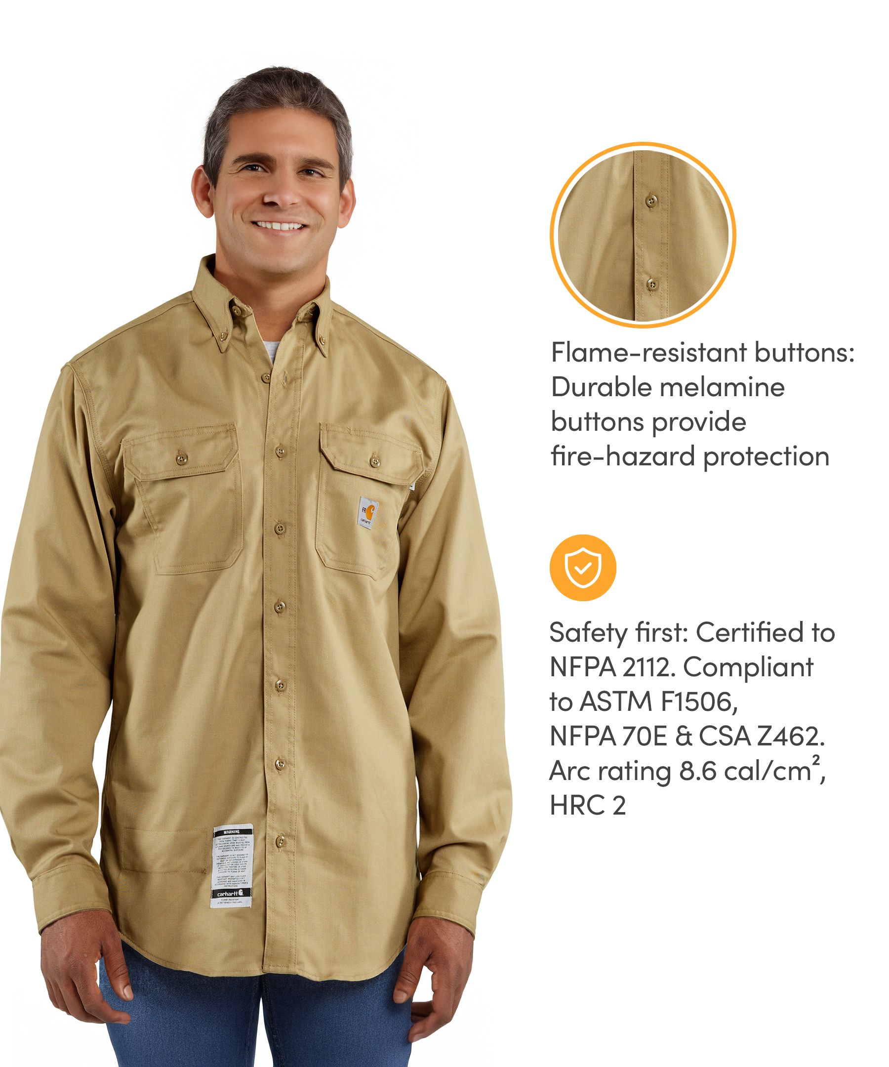 Carhartt Men's Flame Resistent Button Down Twill Shirt with Chest Pockets