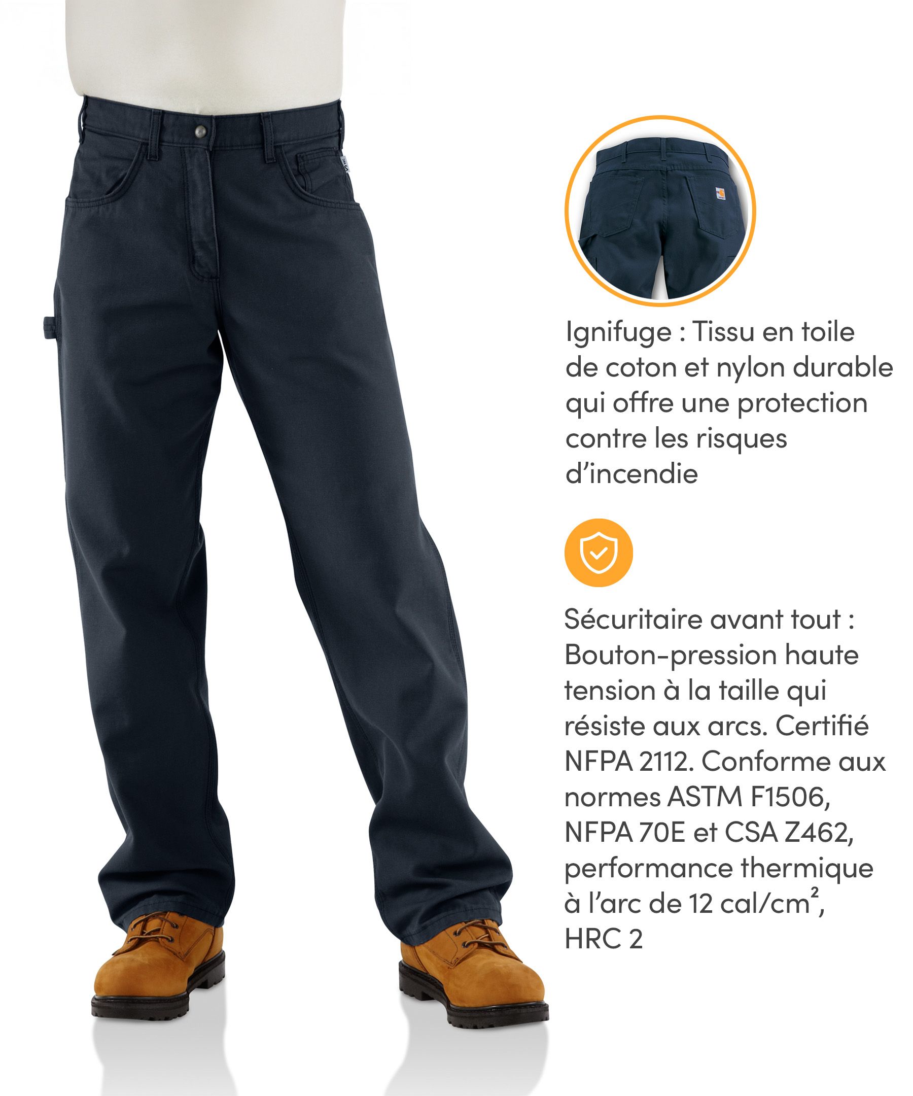 Pantalon en toile ignifuge à jambe droite et coupe ample pour hommes, Carhartt