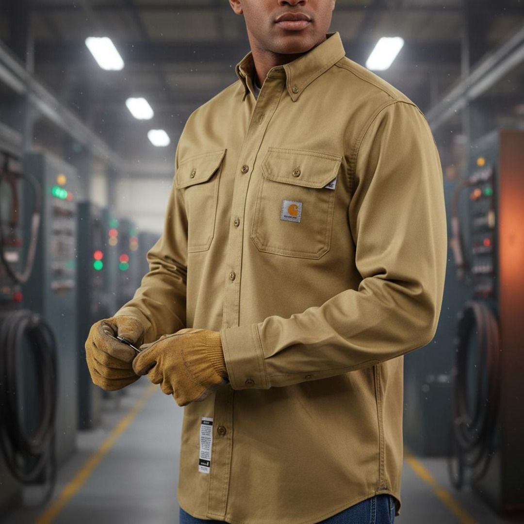 Carhartt Men's Flame Resistent Button Down Twill Shirt with Chest Pockets