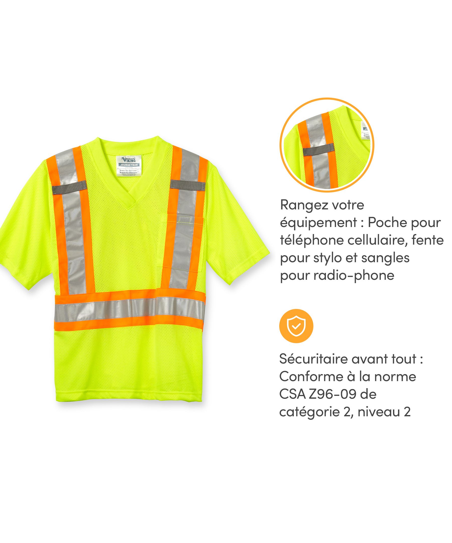 T-shirt de sécurité Viking® en polyester à encolure en V, pour hommes