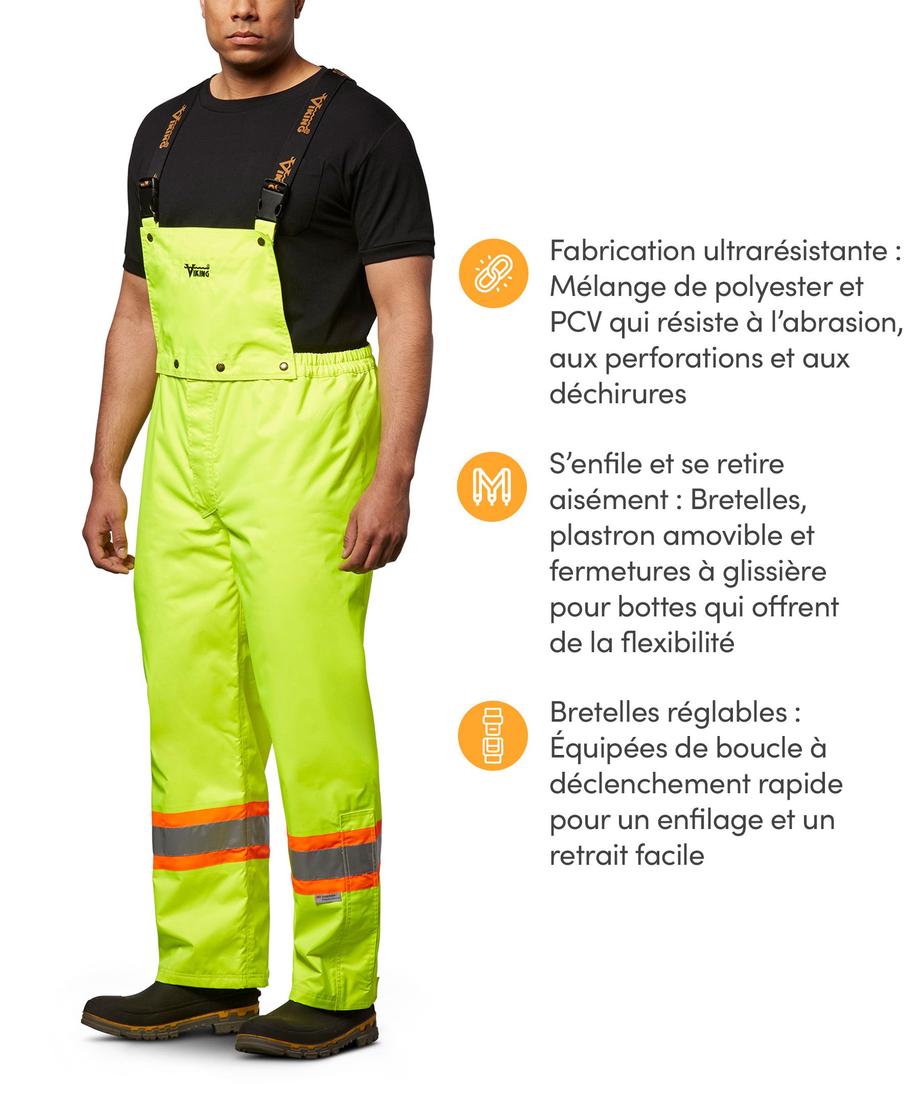 Pantalon compagnon professionnel de sécurité, Viking®, 300D, étanche à l’eau et à bavette amovible, pour hommes