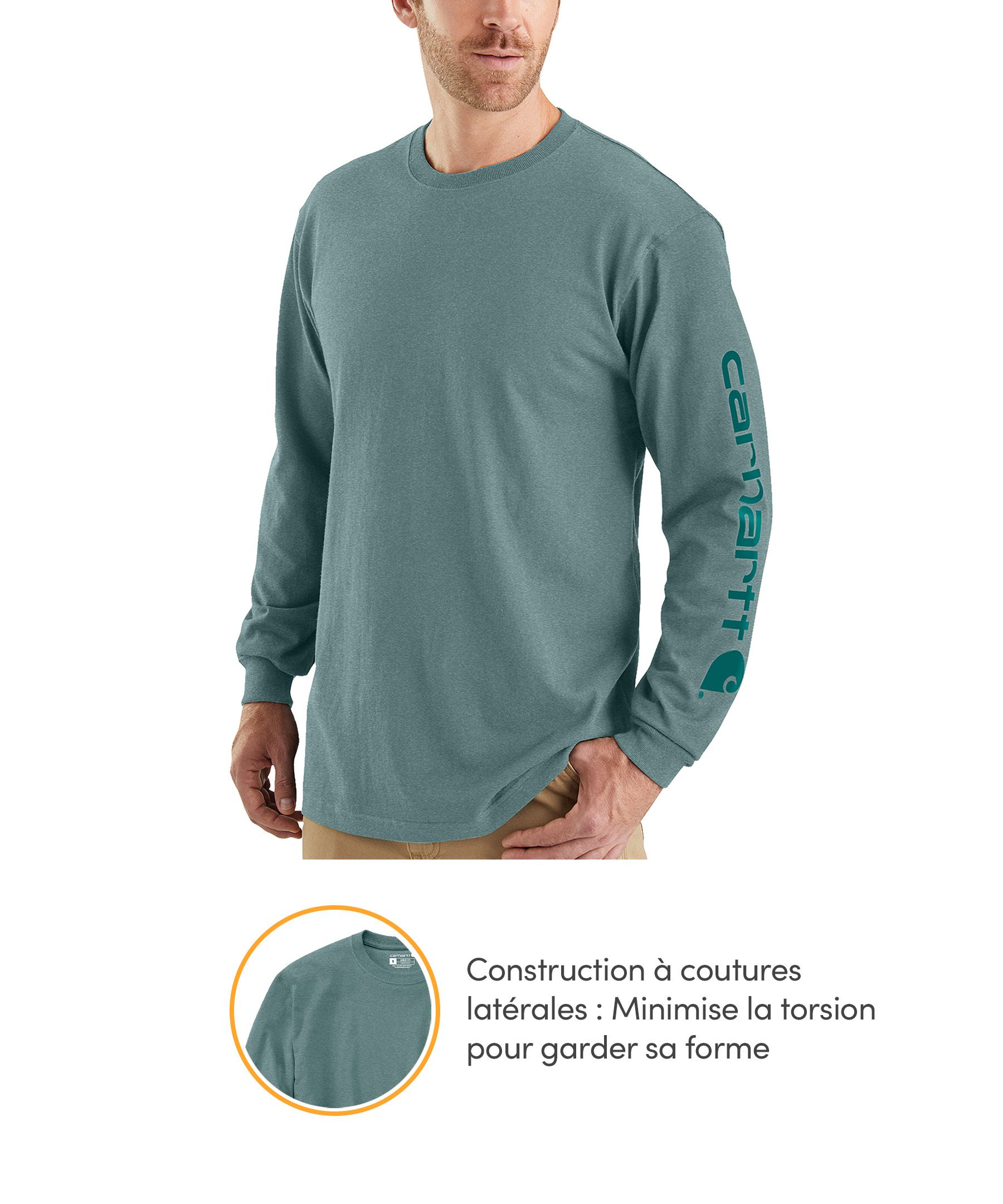 T-shirt graphique à manches longues à coupe ample avec logo sur la manche pour hommes, Carhartt
