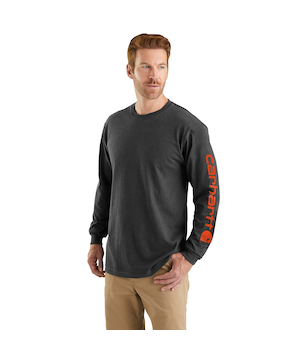 T-shirt graphique à manches longues à coupe ample avec logo sur la manche pour hommes, Carhartt