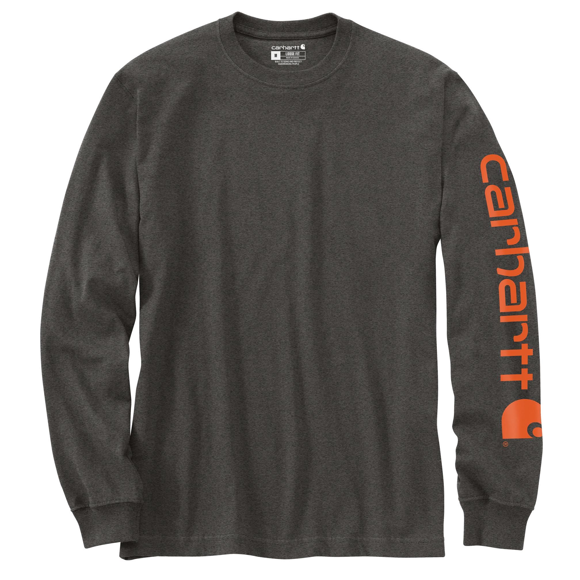 T-shirt graphique à manches longues à coupe ample avec logo sur la manche pour hommes, Carhartt
