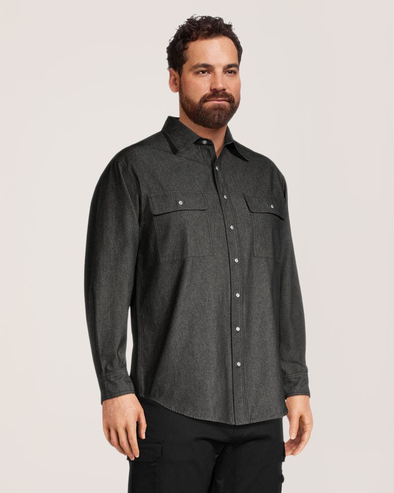 Chemise Dakota Workpro Series fait de denim en coton en couleur, à devant à boutons pression, pour hommes